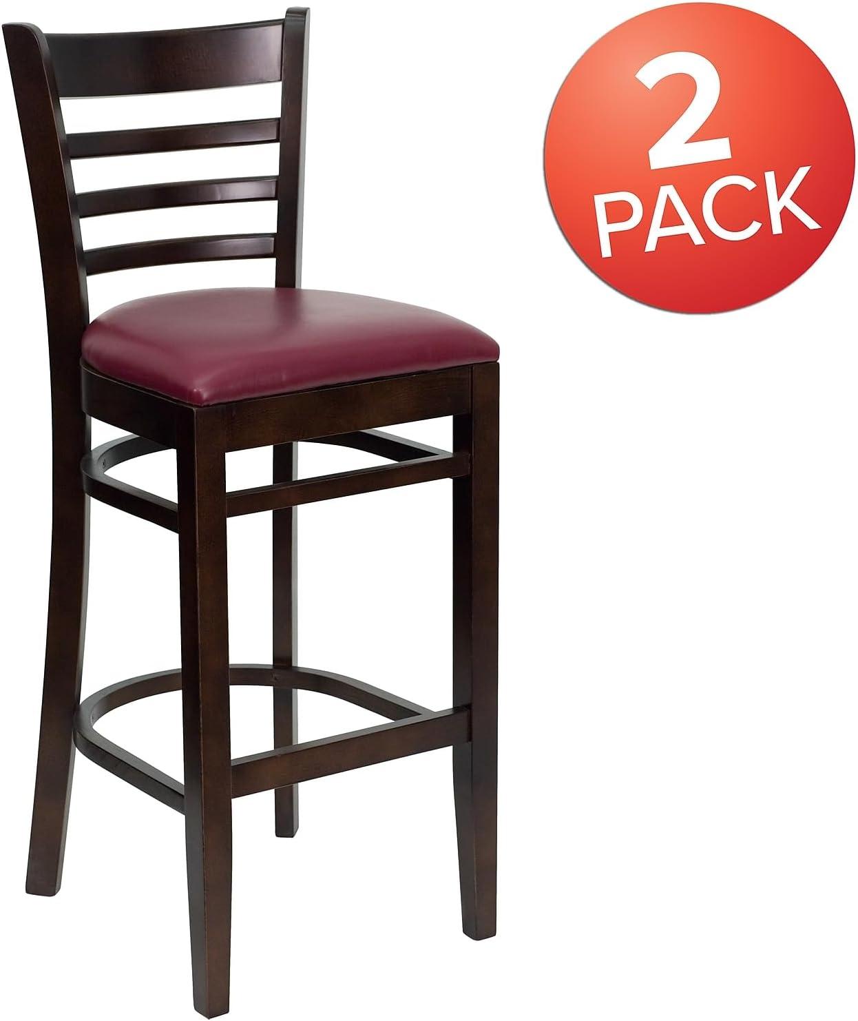 image:imageFlash Furniture HERCULES Series Ladder Back Walnut Wood Restaurant Barstool Black Vinyl SeatBurgundy Vinyl SeatWalnut Wood Frame