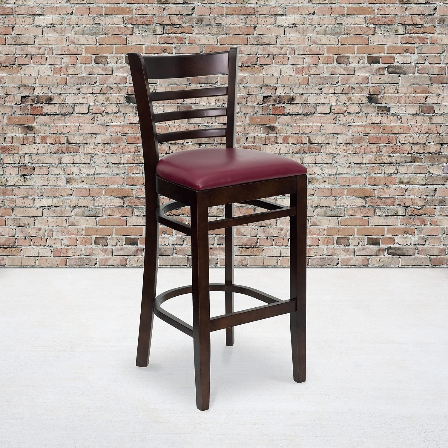 image:imageFlash Furniture HERCULES Series Ladder Back Walnut Wood Restaurant Barstool Black Vinyl SeatBurgundy Vinyl SeatWalnut Wood Frame