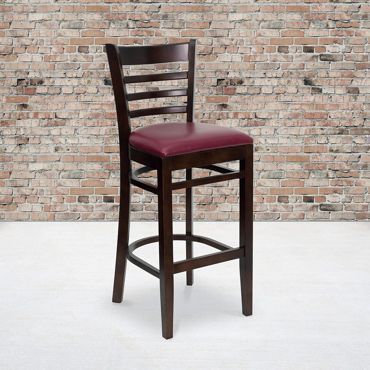 image:imageFlash Furniture HERCULES Series Ladder Back Walnut Wood Restaurant Barstool Black Vinyl SeatBurgundy Vinyl SeatWalnut Wood Frame