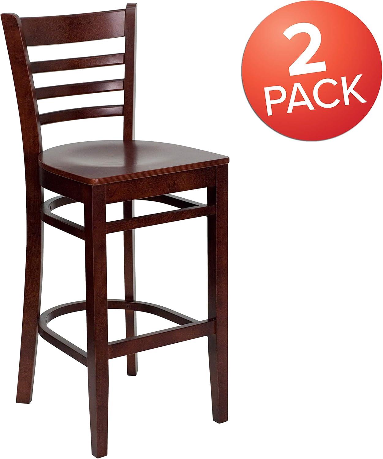 image:imageFlash Furniture HERCULES Series Ladder Back Walnut Wood Restaurant Barstool Black Vinyl SeatMahogany Wood SeatMahogany Wood Frame