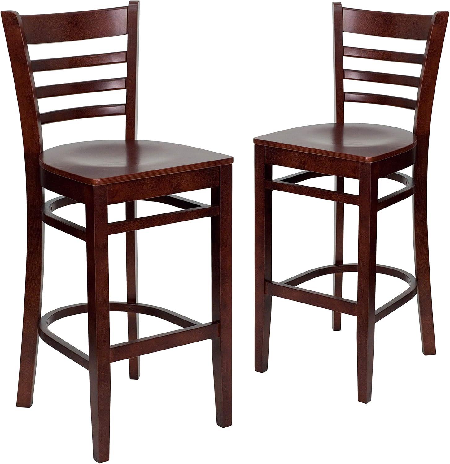 image:imageFlash Furniture HERCULES Series Ladder Back Walnut Wood Restaurant Barstool Black Vinyl SeatMahogany Wood SeatMahogany Wood Frame