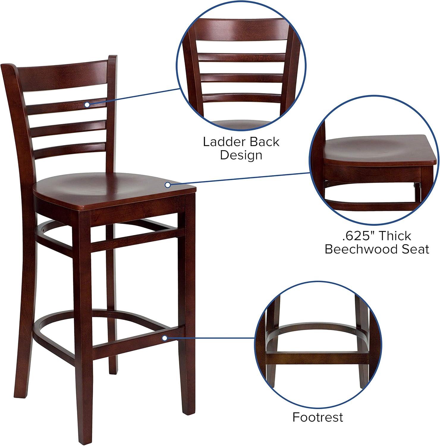 image:imageFlash Furniture HERCULES Series Ladder Back Walnut Wood Restaurant Barstool Black Vinyl SeatMahogany Wood SeatMahogany Wood Frame