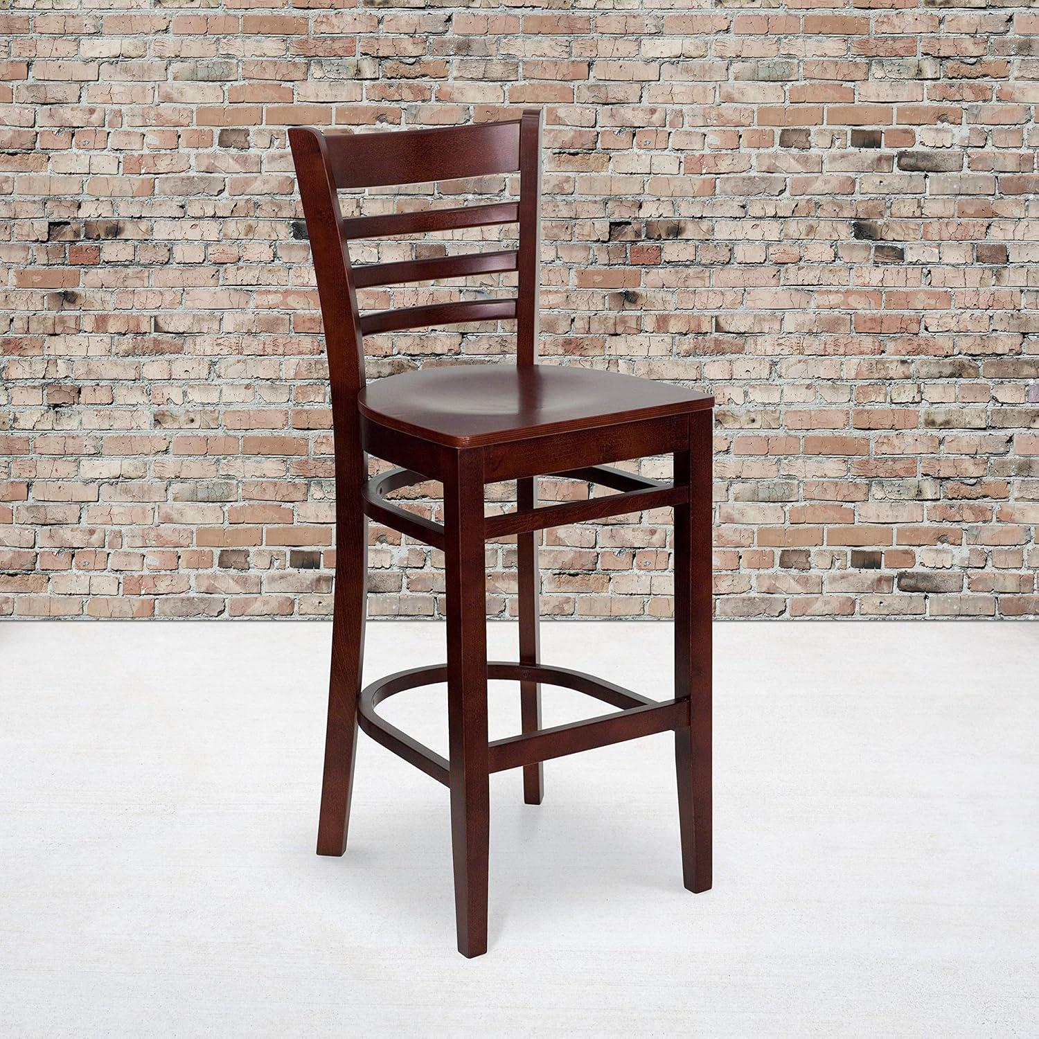 image:imageFlash Furniture HERCULES Series Ladder Back Walnut Wood Restaurant Barstool Black Vinyl SeatMahogany Wood SeatMahogany Wood Frame
