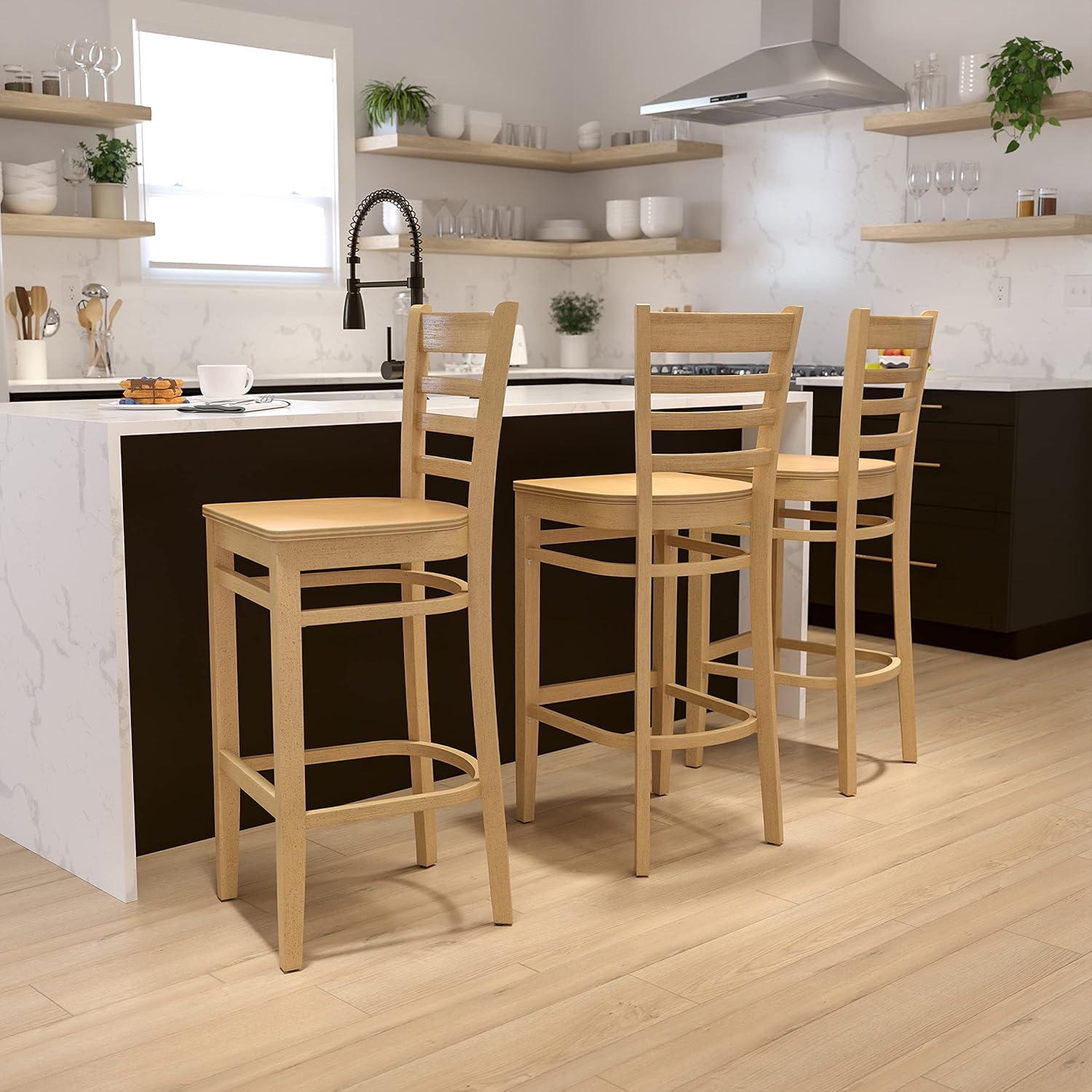 image:imageFlash Furniture HERCULES Series Ladder Back Walnut Wood Restaurant Barstool Black Vinyl SeatNatural Wood SeatNatural Wood Frame