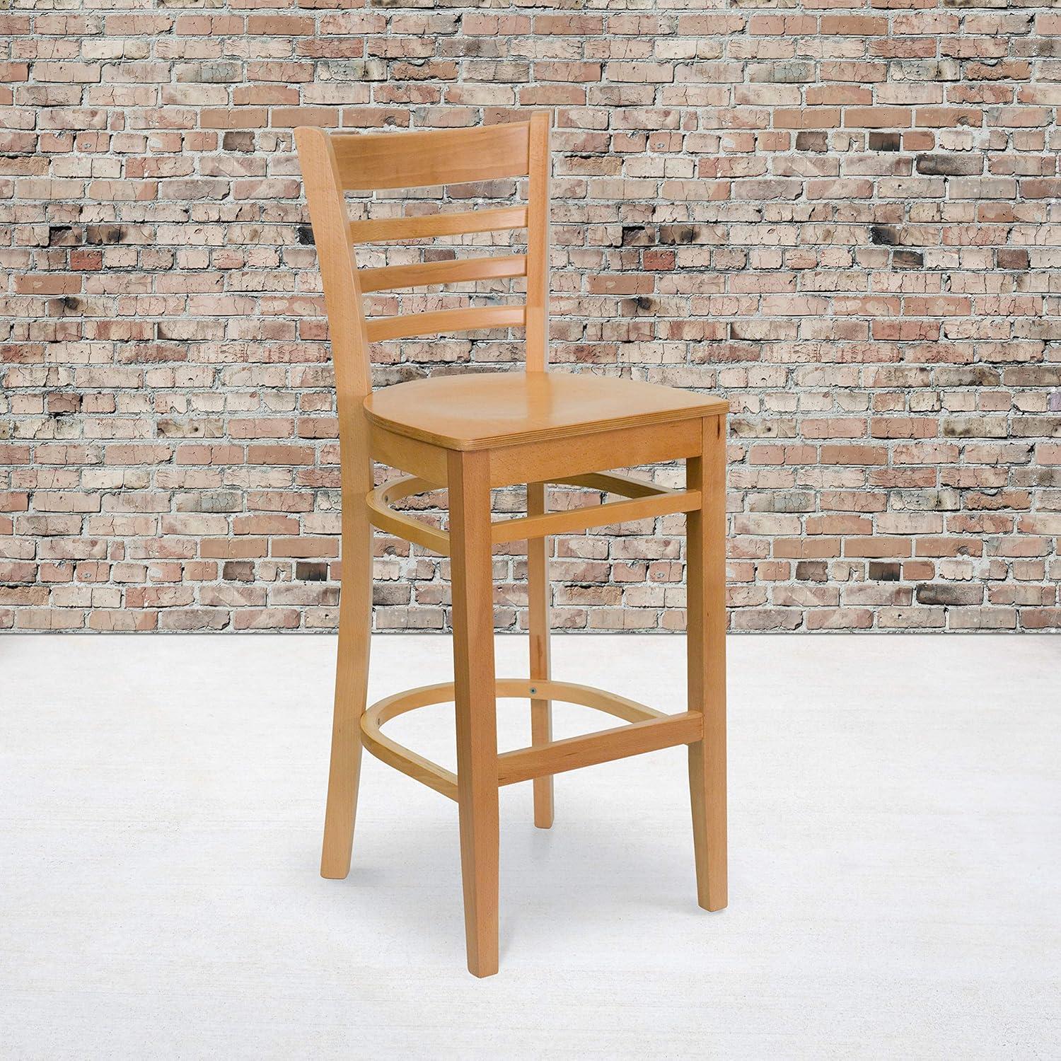 image:imageFlash Furniture HERCULES Series Ladder Back Walnut Wood Restaurant Barstool Black Vinyl SeatNatural Wood SeatNatural Wood Frame