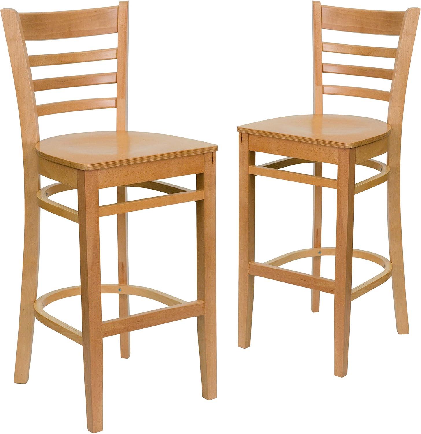 image:imageFlash Furniture HERCULES Series Ladder Back Walnut Wood Restaurant Barstool Black Vinyl SeatNatural Wood SeatNatural Wood Frame