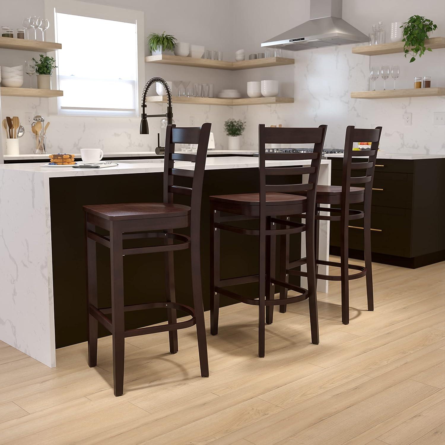 image:imageFlash Furniture HERCULES Series Ladder Back Walnut Wood Restaurant Barstool Black Vinyl SeatWalnut Wood SeatWalnut Wood Frame