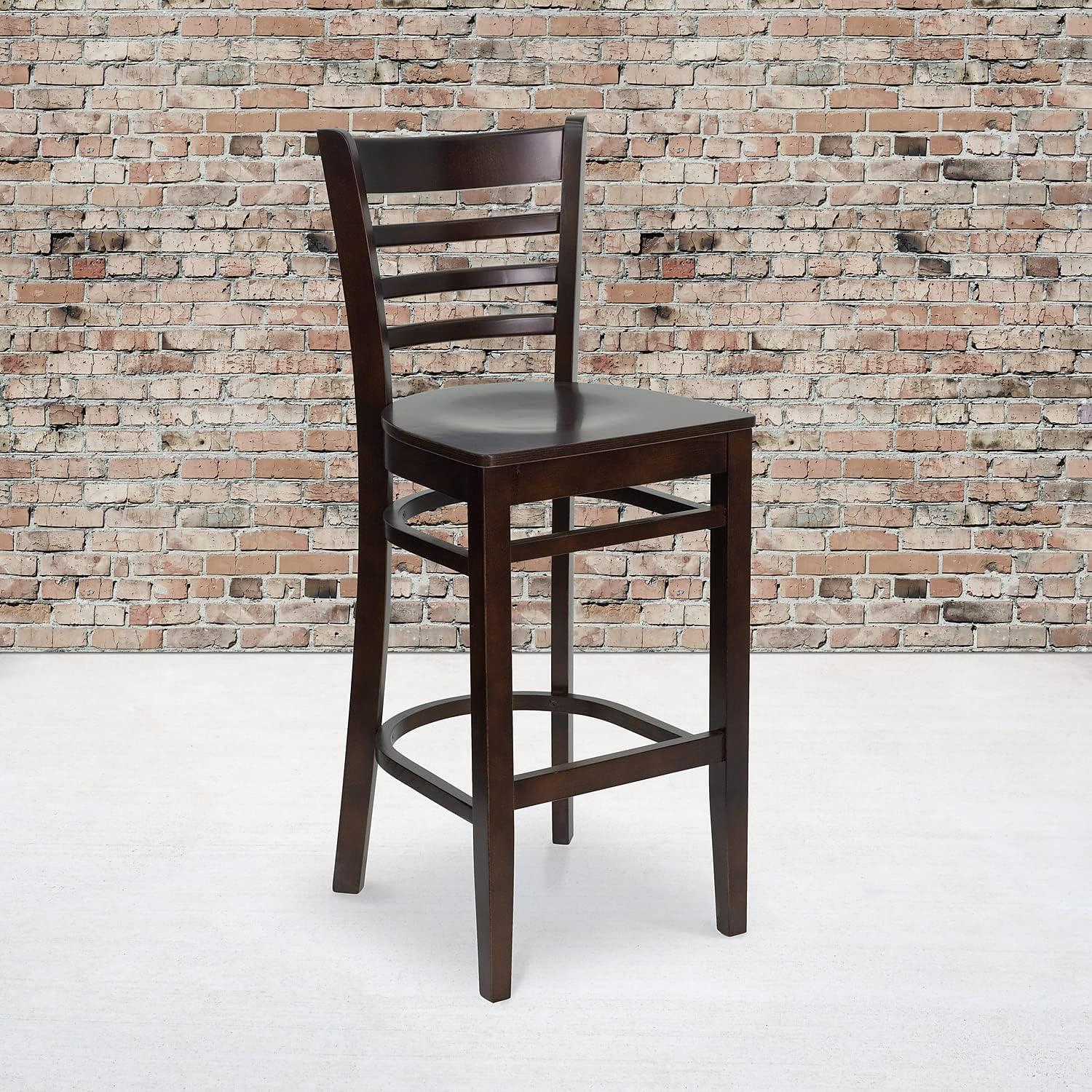 image:imageFlash Furniture HERCULES Series Ladder Back Walnut Wood Restaurant Barstool Black Vinyl SeatWalnut Wood SeatWalnut Wood Frame