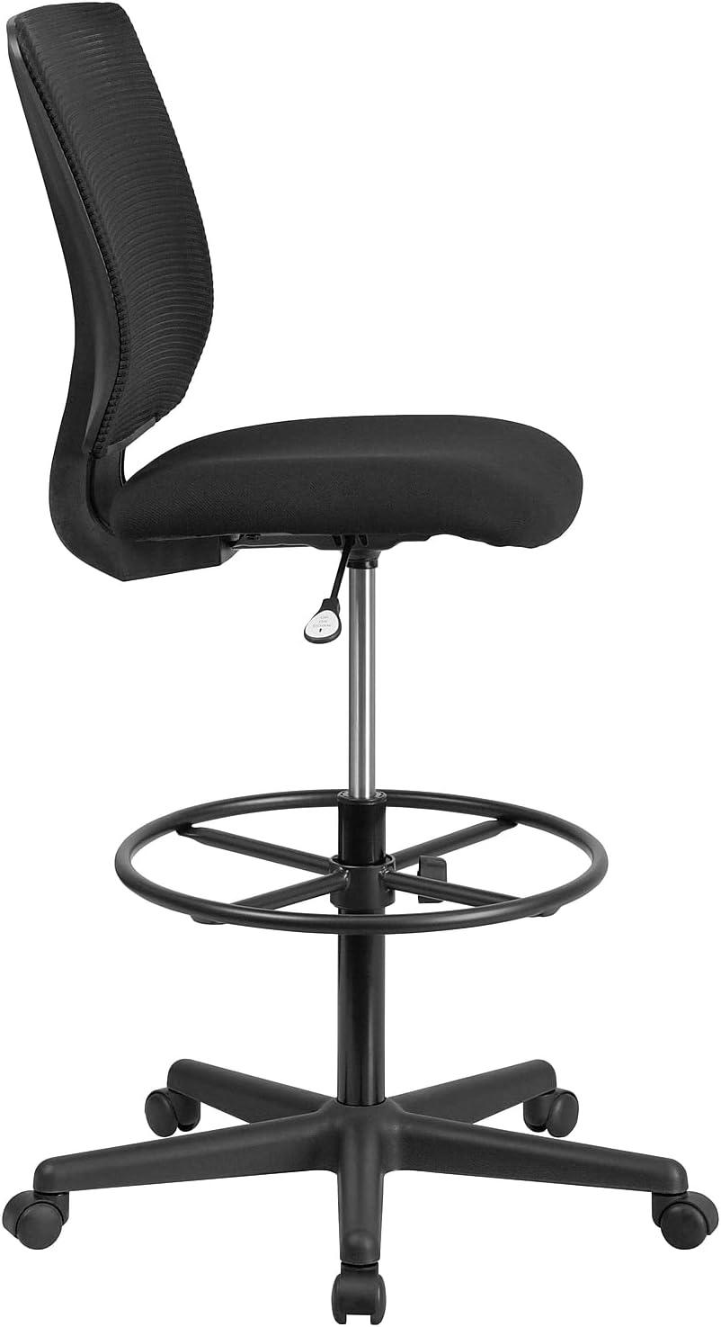 image:imageFlash Furniture Harper Ergonomic MidBack Mesh Drafting Chair with Black Fabric Seat Adjustable Foot Ring and Adjustable ArmsContemporary