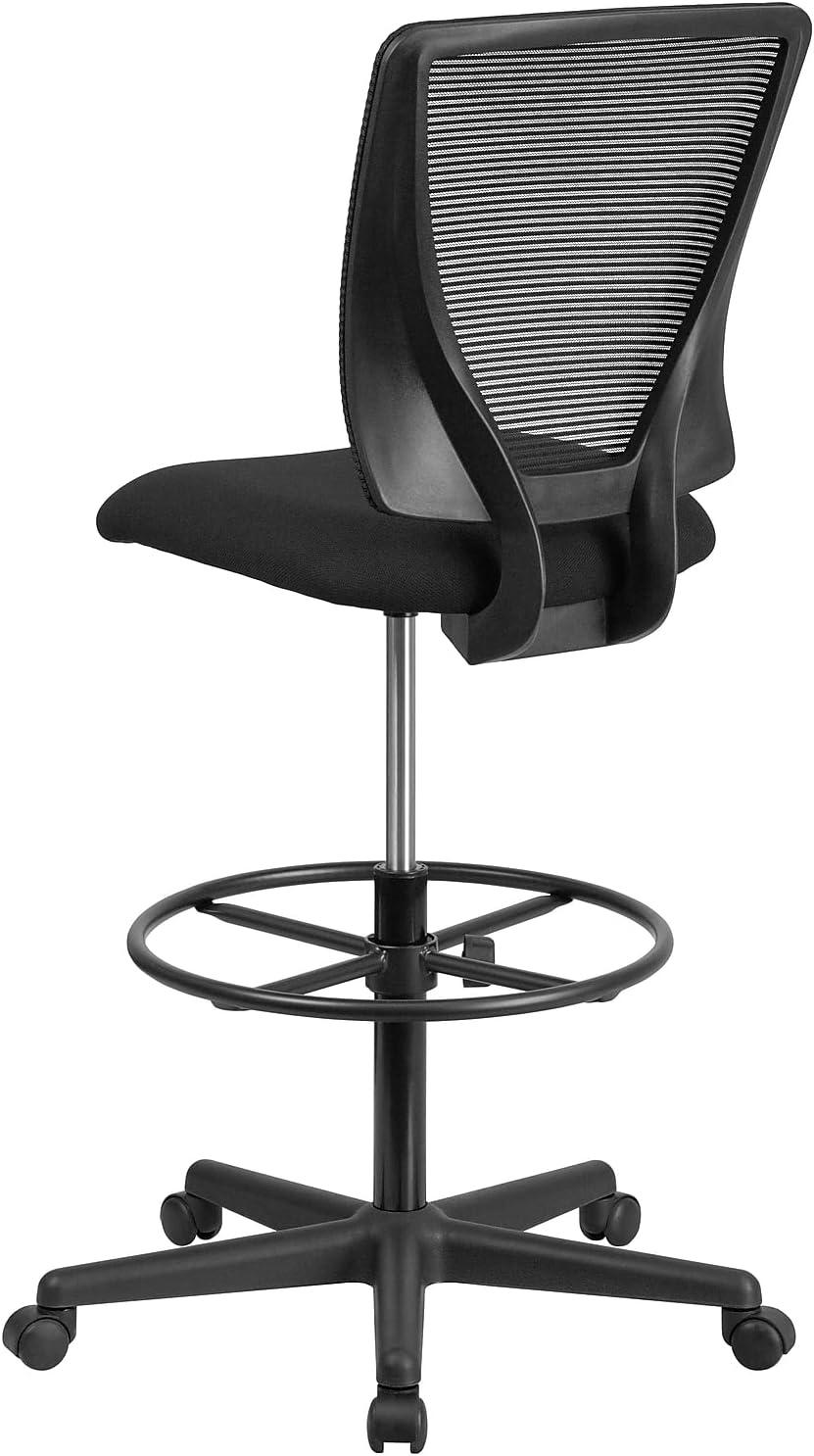 image:imageFlash Furniture Harper Ergonomic MidBack Mesh Drafting Chair with Black Fabric Seat Adjustable Foot Ring and Adjustable ArmsContemporary