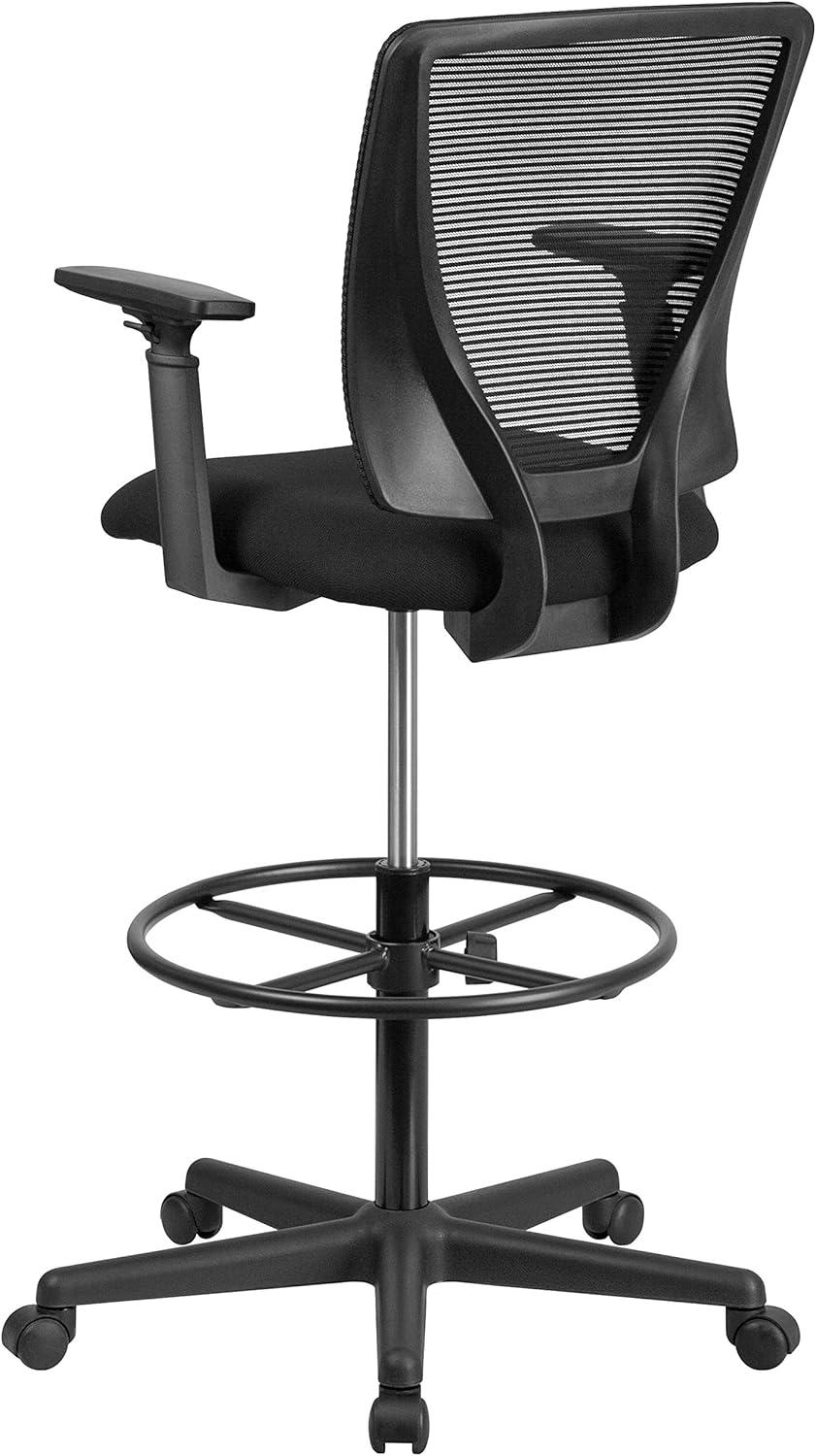 image:imageFlash Furniture Harper Ergonomic MidBack Mesh Drafting Chair with Black Fabric Seat Adjustable Foot Ring and Adjustable ArmsWith Arms