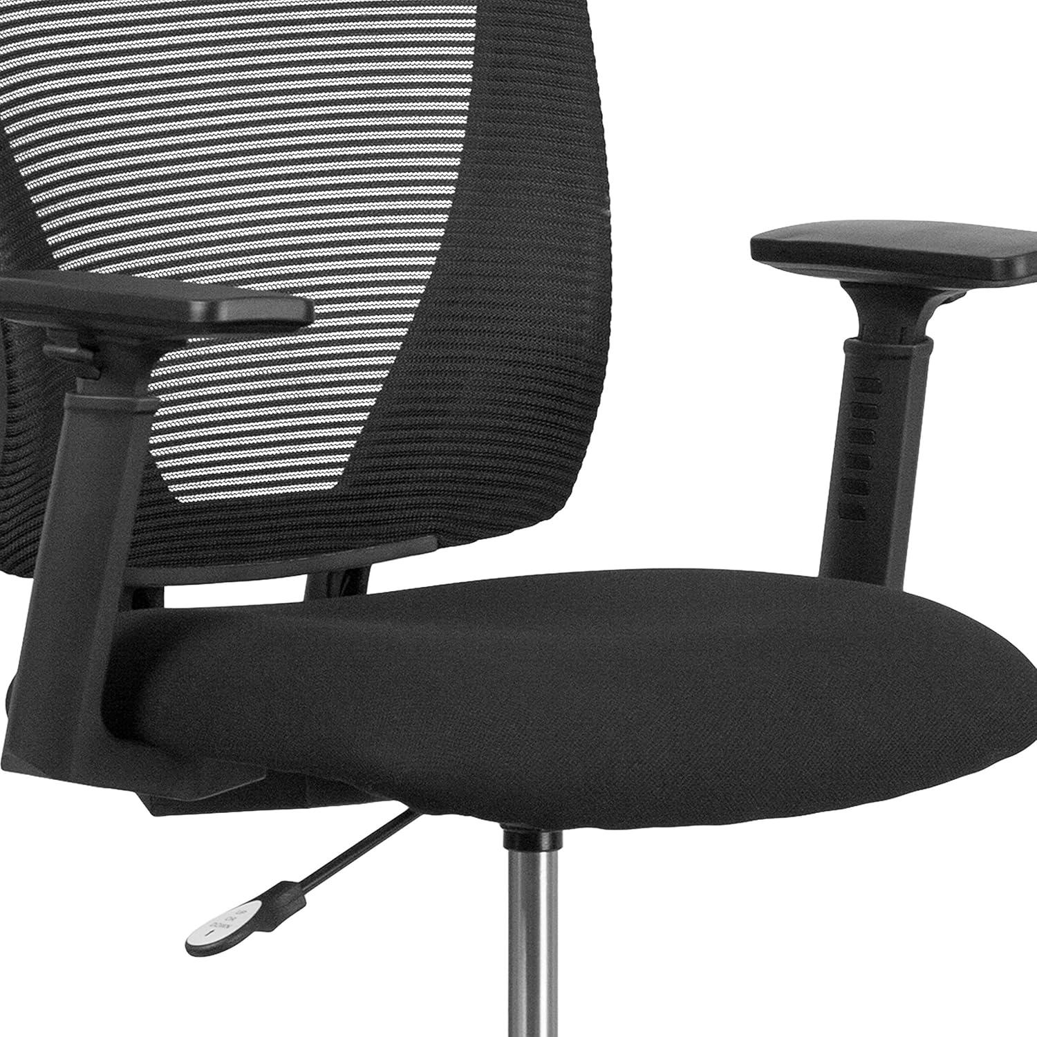 image:imageFlash Furniture Harper Ergonomic MidBack Mesh Drafting Chair with Black Fabric Seat Adjustable Foot Ring and Adjustable ArmsWith Arms