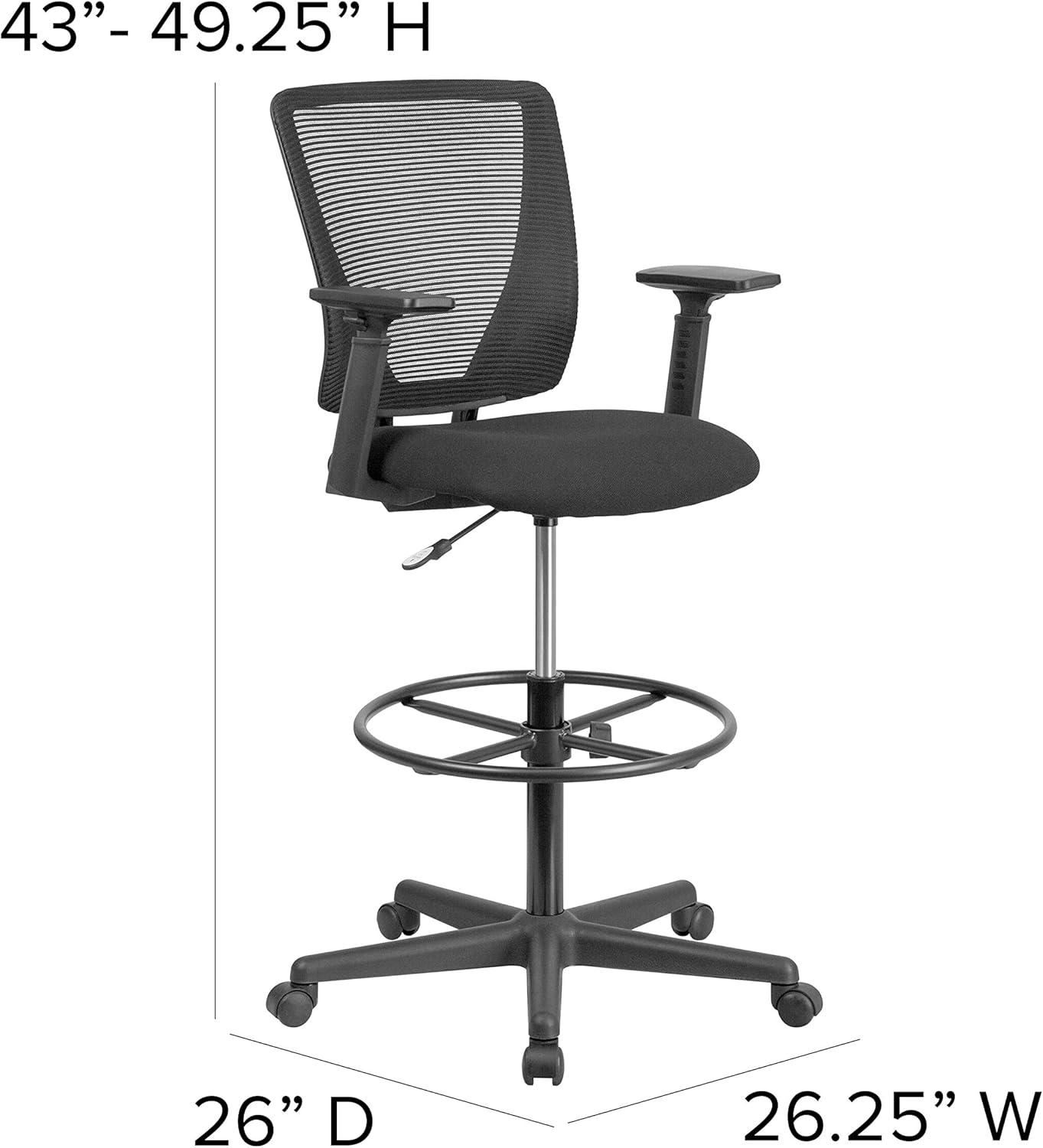 image:imageFlash Furniture Harper Ergonomic MidBack Mesh Drafting Chair with Black Fabric Seat Adjustable Foot Ring and Adjustable ArmsWith Arms