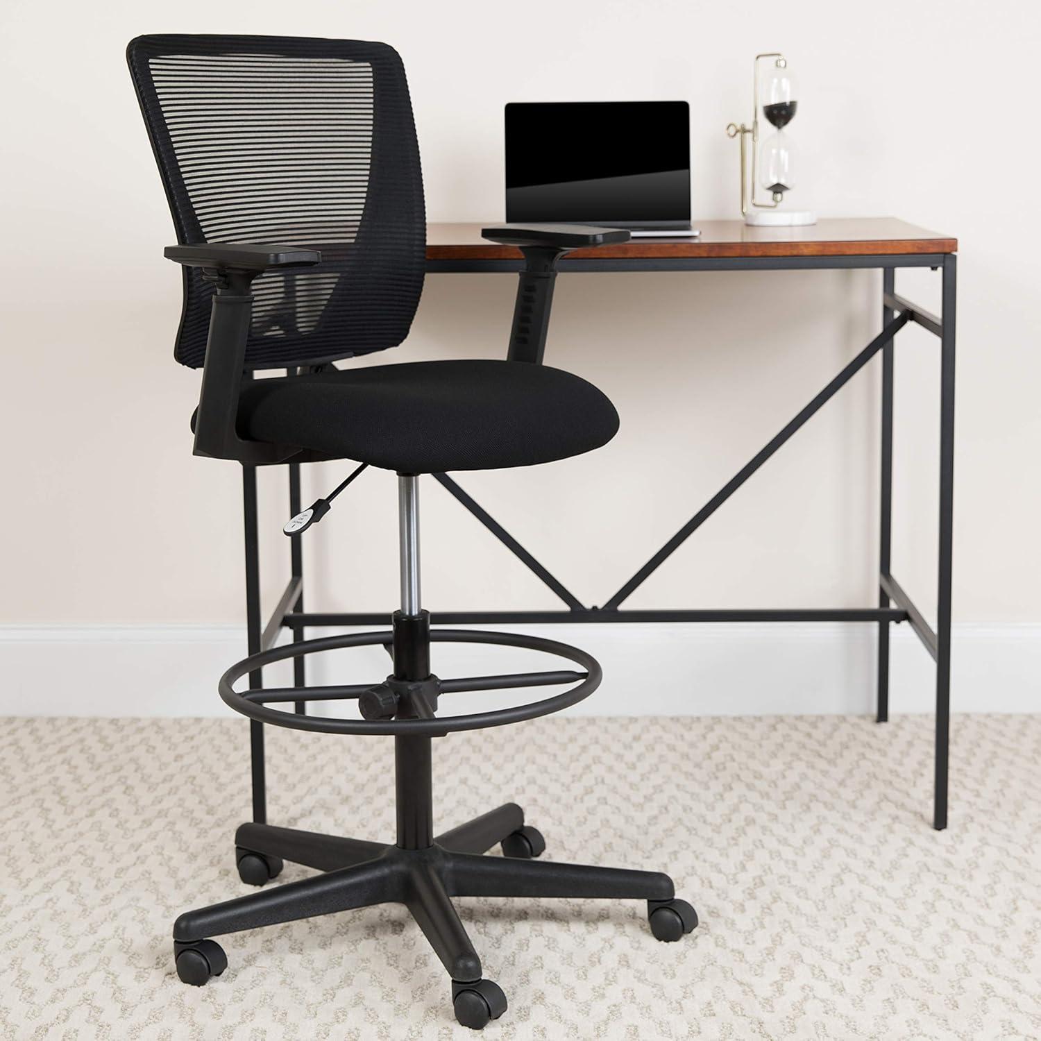 image:imageFlash Furniture Harper Ergonomic MidBack Mesh Drafting Chair with Black Fabric Seat Adjustable Foot Ring and Adjustable ArmsWith Arms
