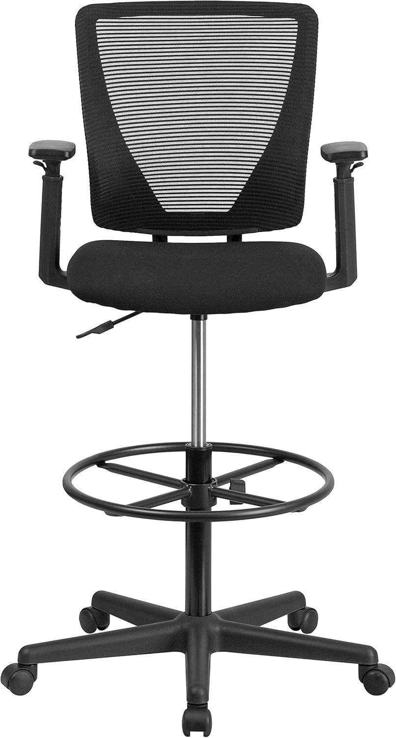 image:imageFlash Furniture Harper Ergonomic MidBack Mesh Drafting Chair with Black Fabric Seat Adjustable Foot Ring and Adjustable ArmsWith Arms