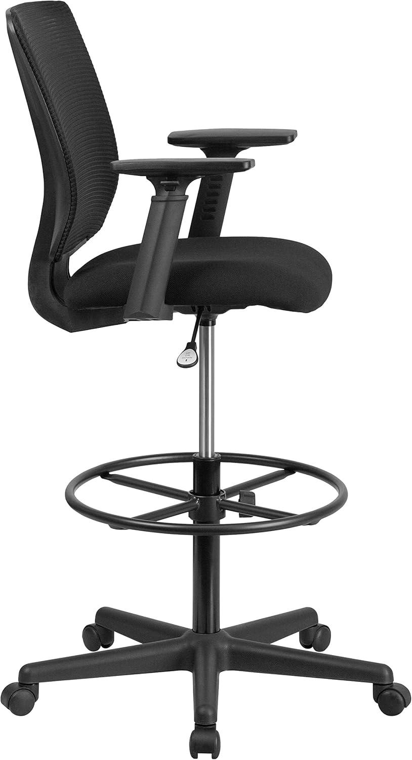 image:imageFlash Furniture Harper Ergonomic MidBack Mesh Drafting Chair with Black Fabric Seat Adjustable Foot Ring and Adjustable ArmsWith Arms