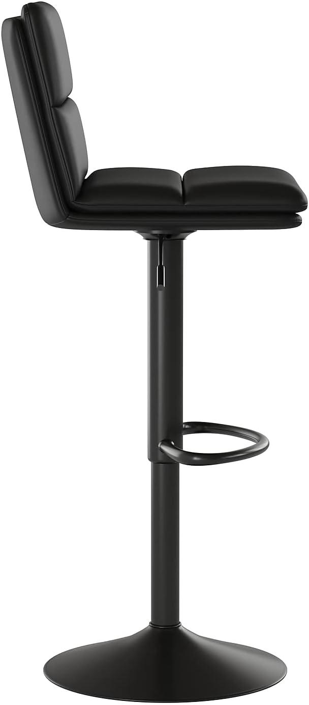 image:imageFlash Furniture Hughes Set of 2 Modern Commercial Grade Barstools Black LeatherSoft Upholstery Adjusts from Counter to Bar Height MidBack Channel StitchingBlackBlack