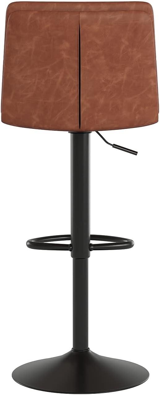image:imageFlash Furniture Hughes Set of 2 Modern Commercial Grade Barstools Black LeatherSoft Upholstery Adjusts from Counter to Bar Height MidBack Channel StitchingCognacBlack