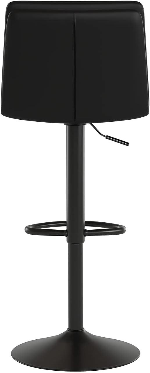 image:imageFlash Furniture Hughes Set of 2 Modern Commercial Grade Barstools Black LeatherSoft Upholstery Adjusts from Counter to Bar Height MidBack Channel StitchingBlackBlack