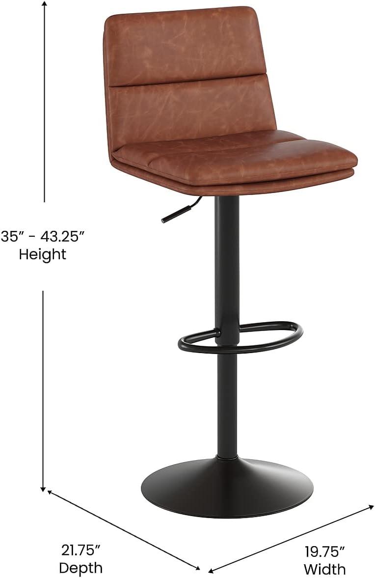image:imageFlash Furniture Hughes Set of 2 Modern Commercial Grade Barstools Black LeatherSoft Upholstery Adjusts from Counter to Bar Height MidBack Channel StitchingCognacBlack