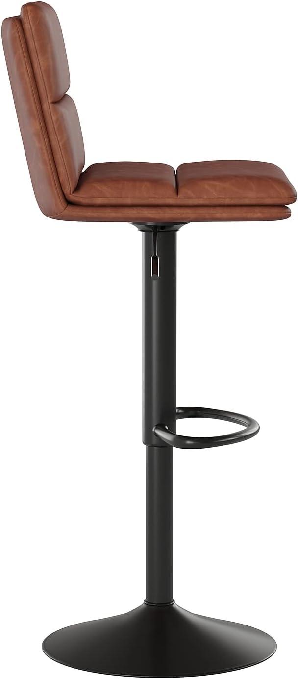 image:imageFlash Furniture Hughes Set of 2 Modern Commercial Grade Barstools Black LeatherSoft Upholstery Adjusts from Counter to Bar Height MidBack Channel StitchingCognacBlack