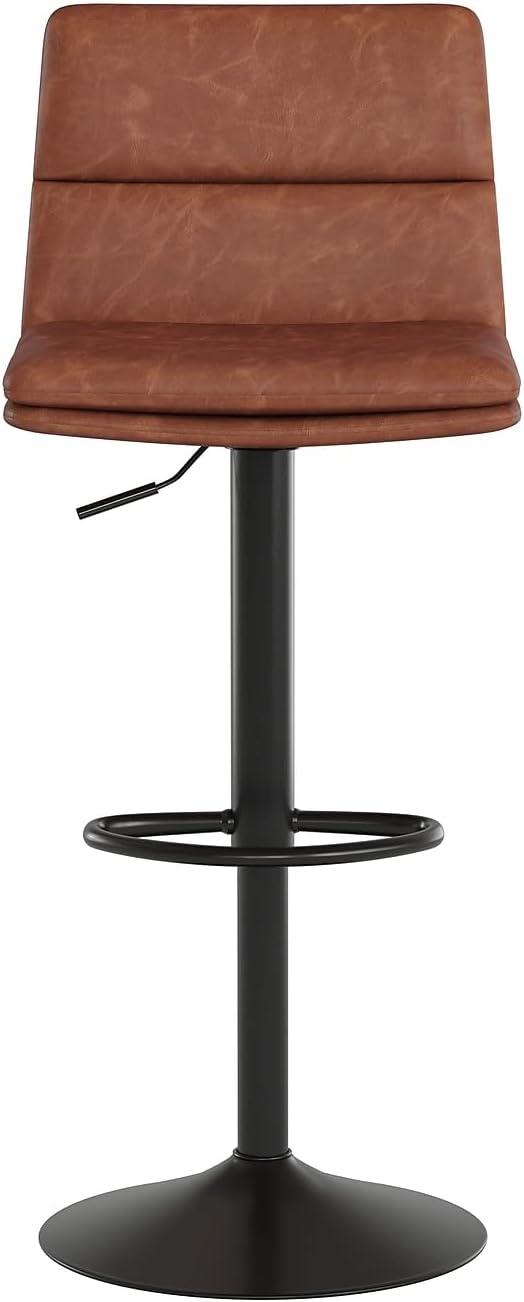 image:imageFlash Furniture Hughes Set of 2 Modern Commercial Grade Barstools Black LeatherSoft Upholstery Adjusts from Counter to Bar Height MidBack Channel StitchingCognacBlack