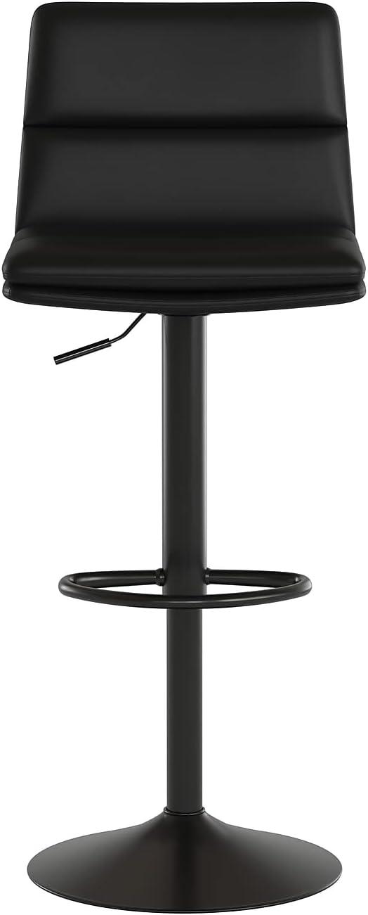 image:imageFlash Furniture Hughes Set of 2 Modern Commercial Grade Barstools Black LeatherSoft Upholstery Adjusts from Counter to Bar Height MidBack Channel StitchingBlackBlack