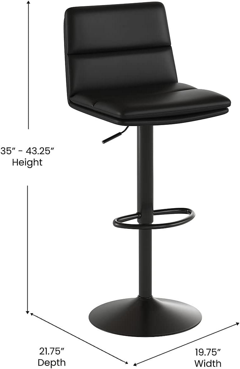 image:imageFlash Furniture Hughes Set of 2 Modern Commercial Grade Barstools Black LeatherSoft Upholstery Adjusts from Counter to Bar Height MidBack Channel StitchingBlackBlack