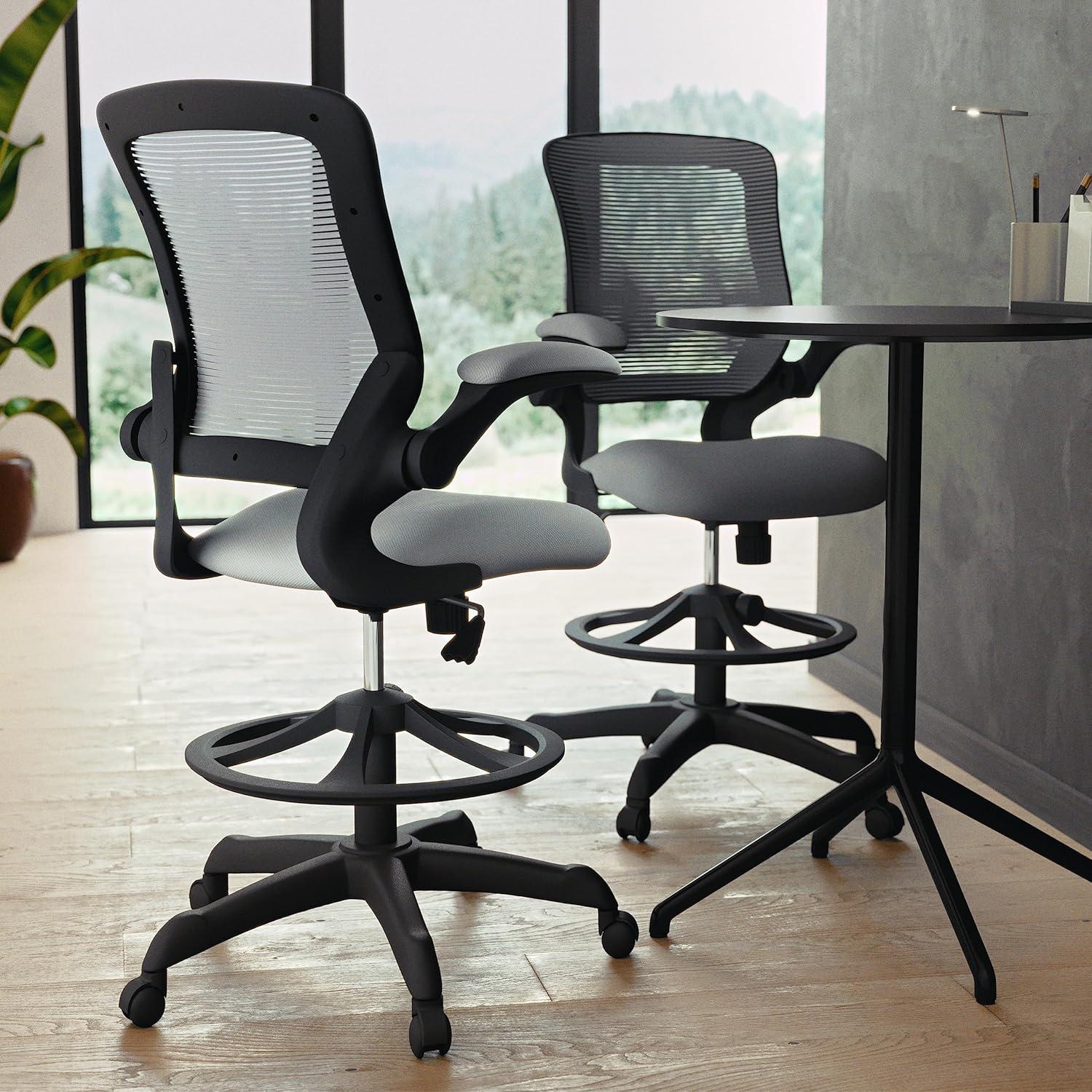 image:imageFlash Furniture Kale MidBack Swivel Office Chair with Height Adjustable Foot Ring and Lumbar Support Mesh Executive Chair with Armrests Dark Gray