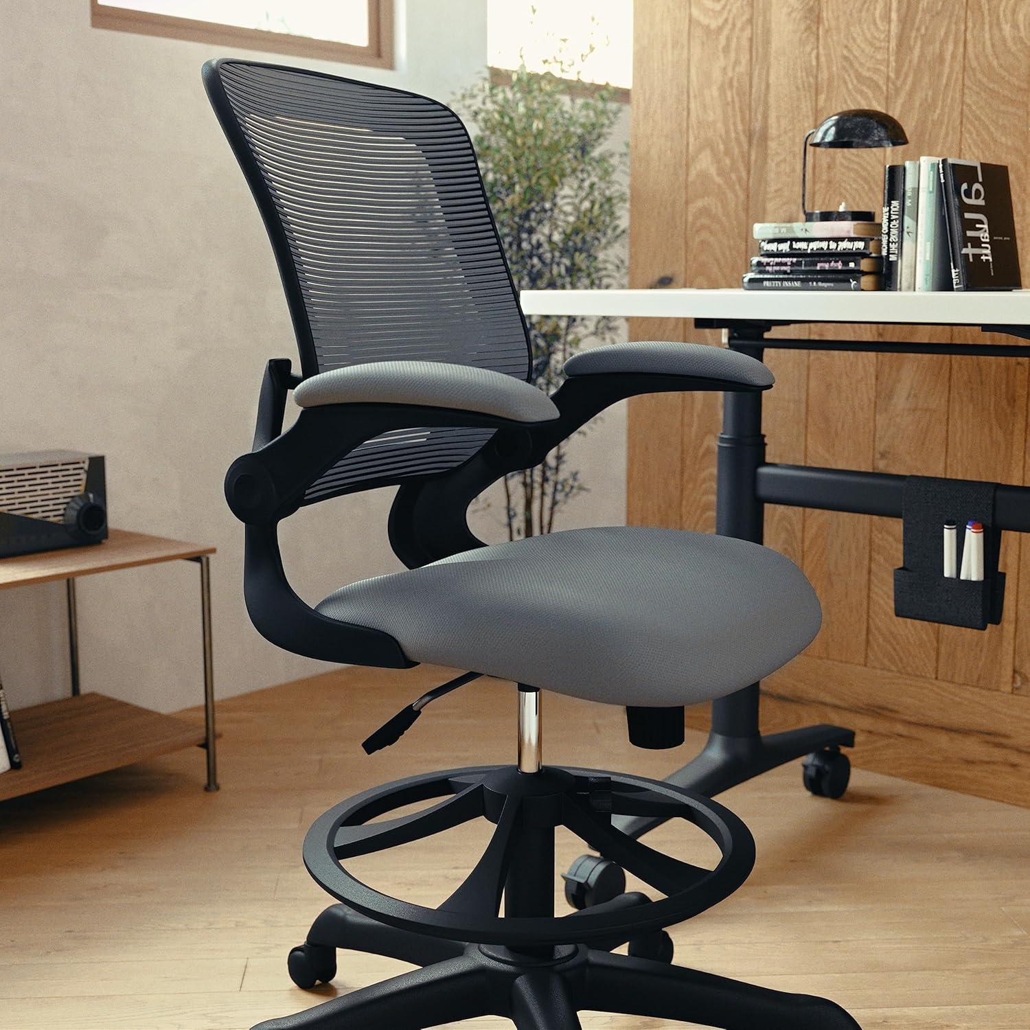 image:imageFlash Furniture Kale MidBack Swivel Office Chair with Height Adjustable Foot Ring and Lumbar Support Mesh Executive Chair with Armrests Dark Gray