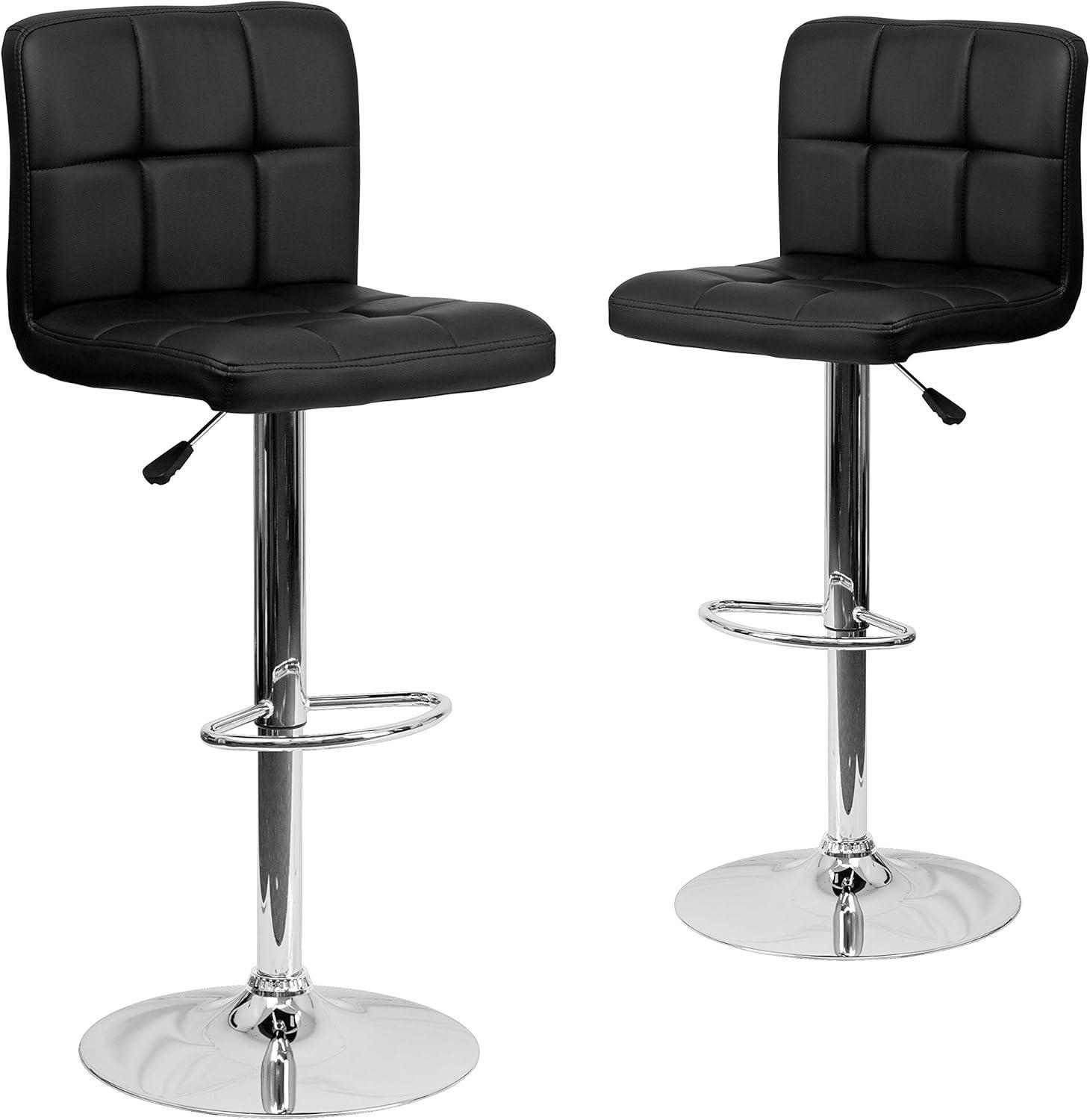 image:imageFlash Furniture Kathleen Contemporary White Quilted Vinyl Adjustable Height Barstool with Chrome Base Pack of 1Black