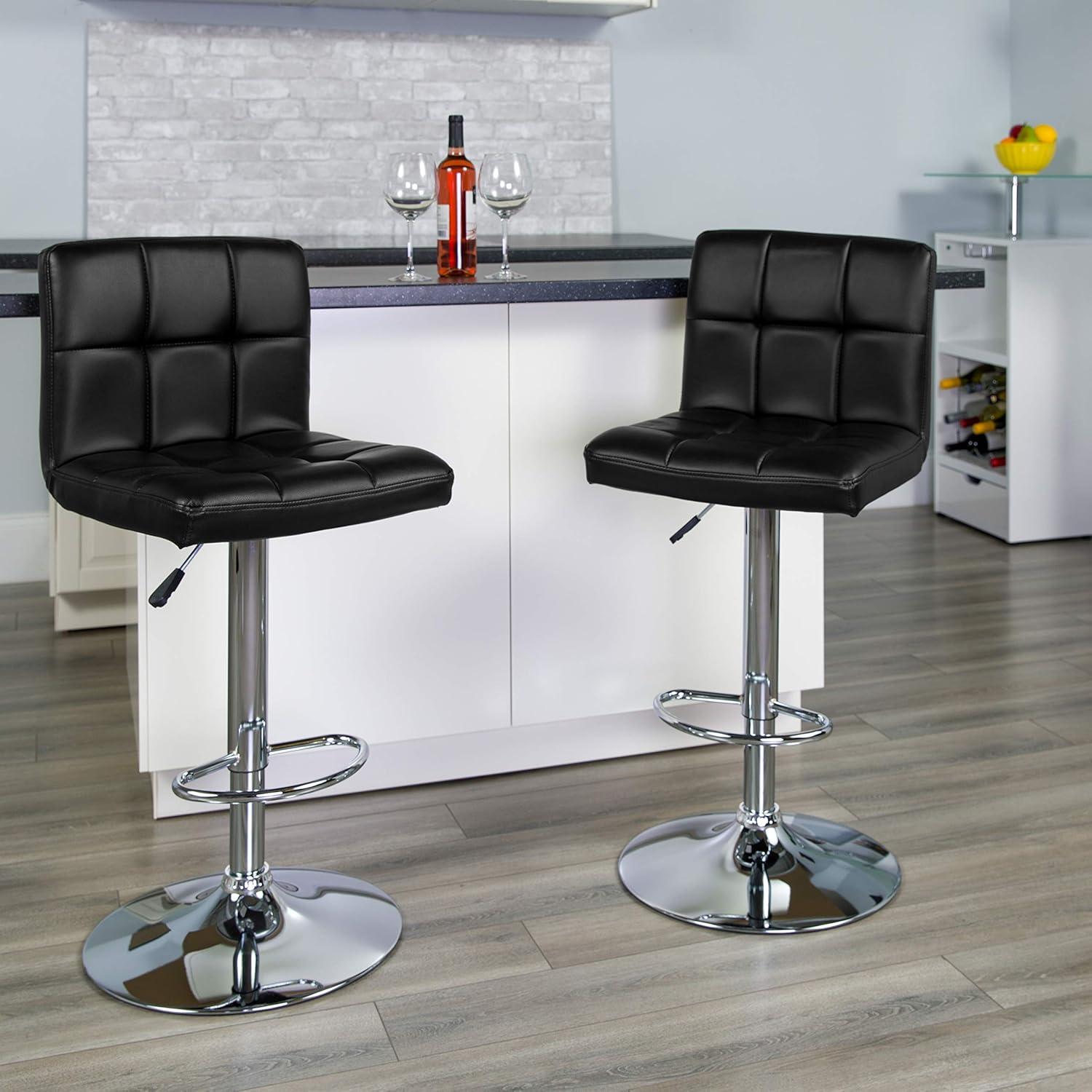 image:imageFlash Furniture Kathleen Contemporary White Quilted Vinyl Adjustable Height Barstool with Chrome Base Pack of 1Black