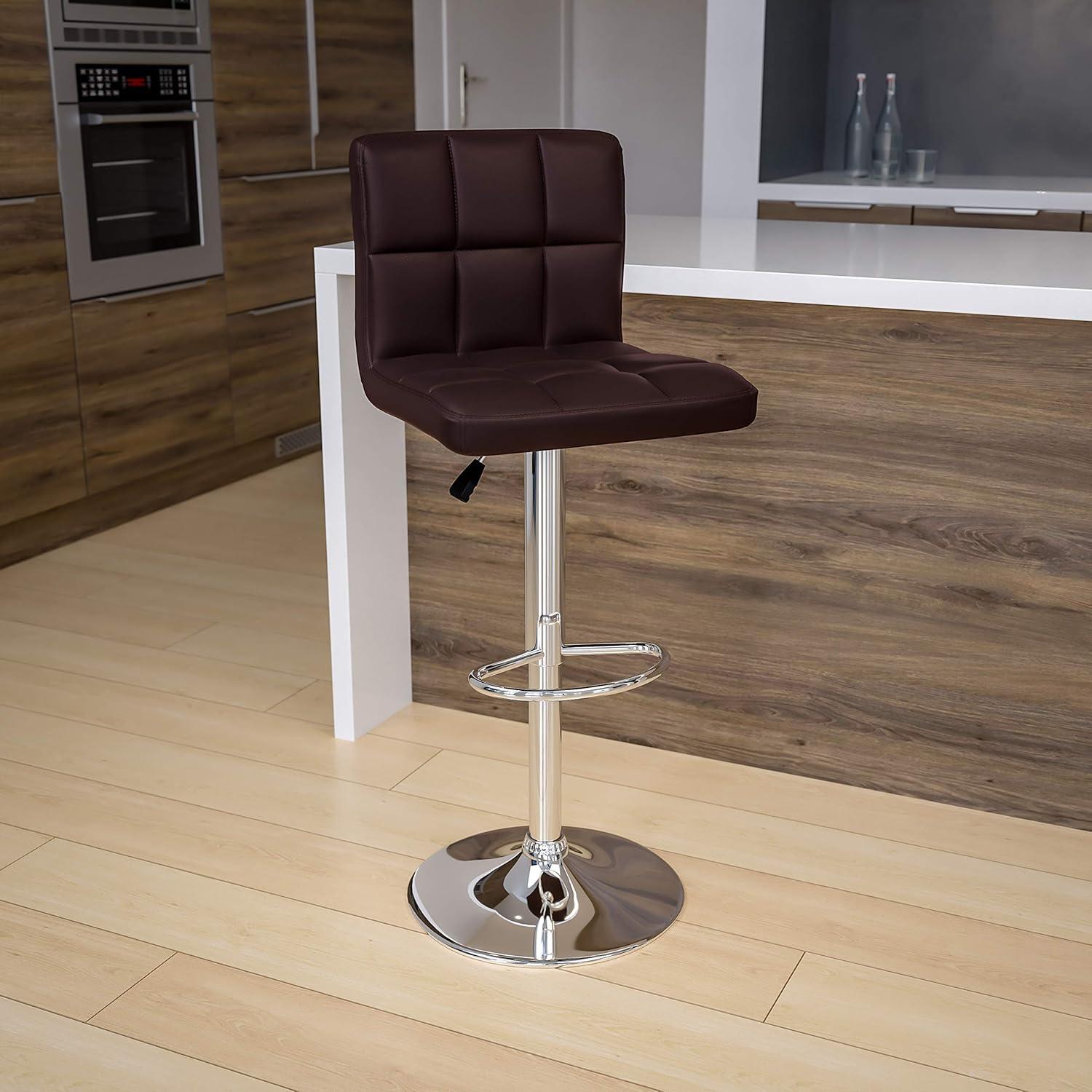 image:imageFlash Furniture Kathleen Contemporary White Quilted Vinyl Adjustable Height Barstool with Chrome Base Pack of 1Brown