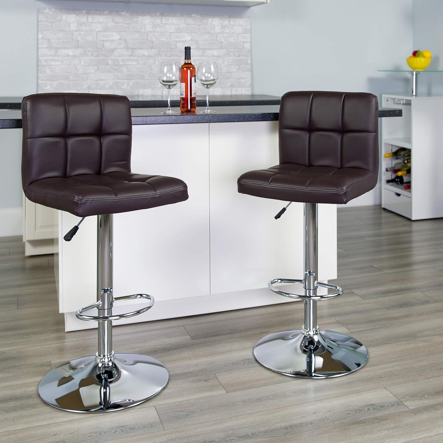 image:imageFlash Furniture Kathleen Contemporary White Quilted Vinyl Adjustable Height Barstool with Chrome Base Pack of 1Brown