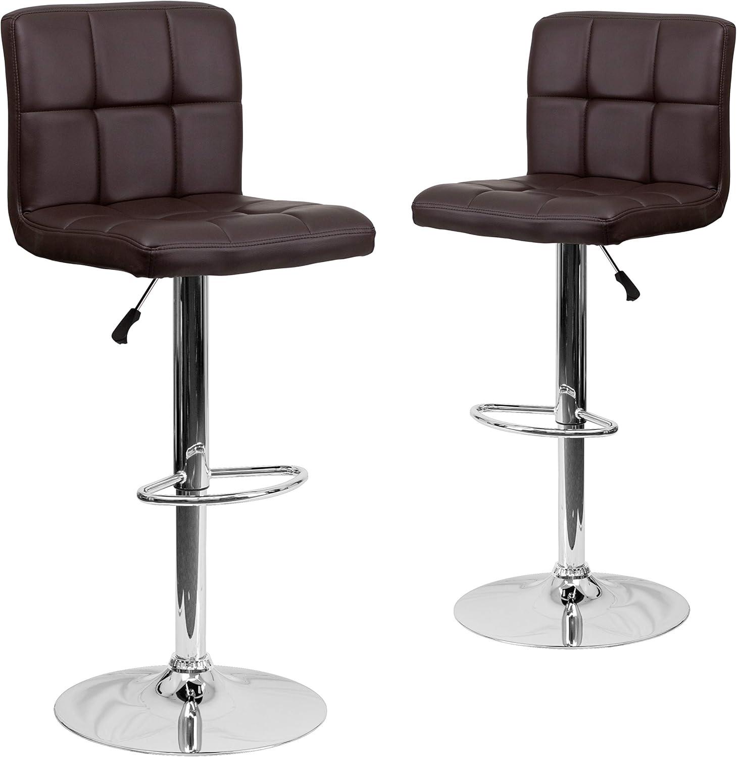 image:imageFlash Furniture Kathleen Contemporary White Quilted Vinyl Adjustable Height Barstool with Chrome Base Pack of 1Brown