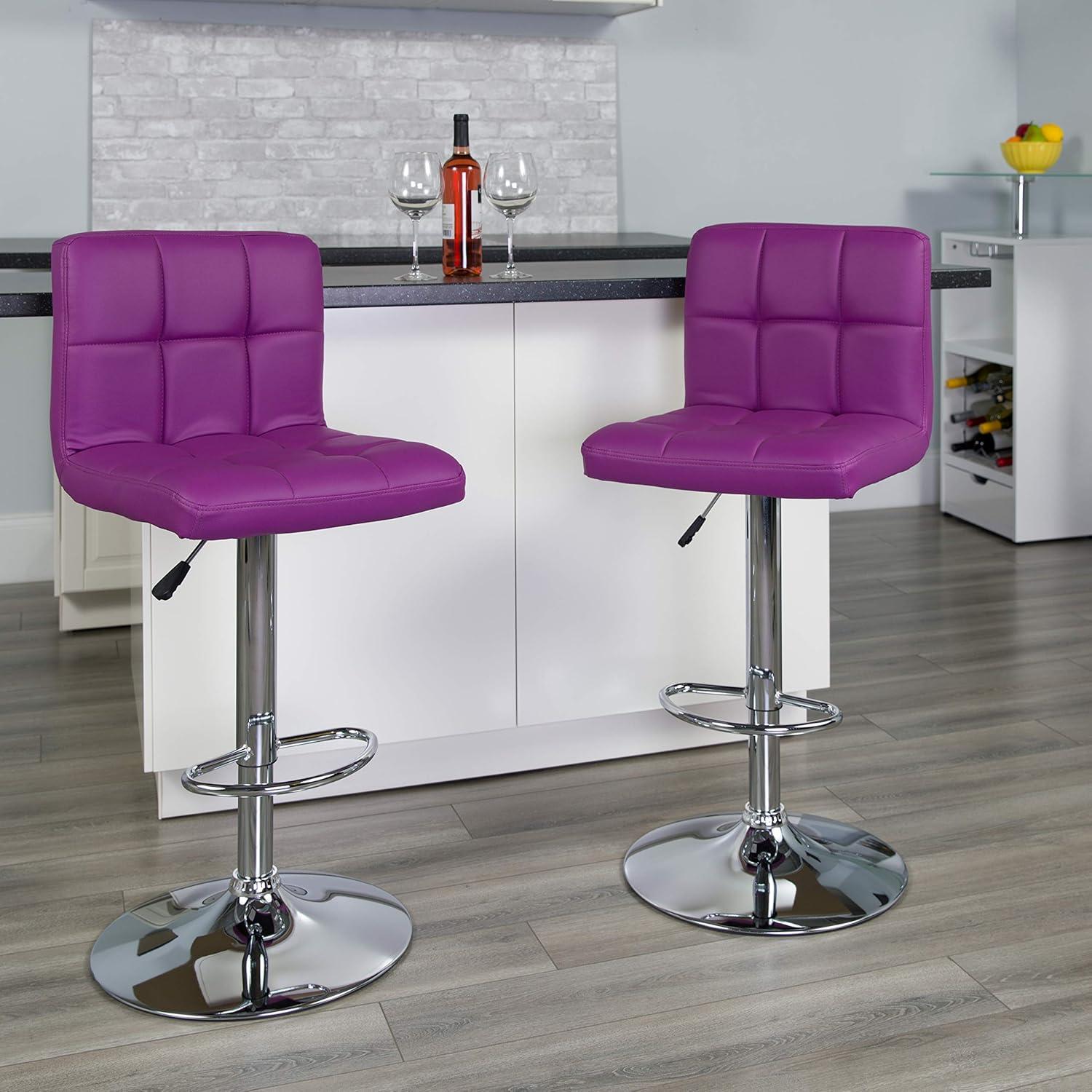 image:imageFlash Furniture Kathleen Contemporary White Quilted Vinyl Adjustable Height Barstool with Chrome Base Pack of 1Purple