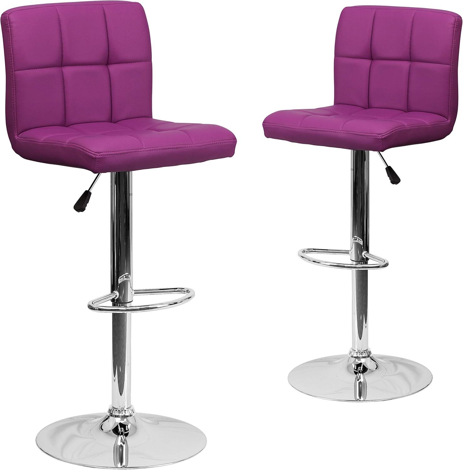image:imageFlash Furniture Kathleen Contemporary White Quilted Vinyl Adjustable Height Barstool with Chrome Base Pack of 1Purple
