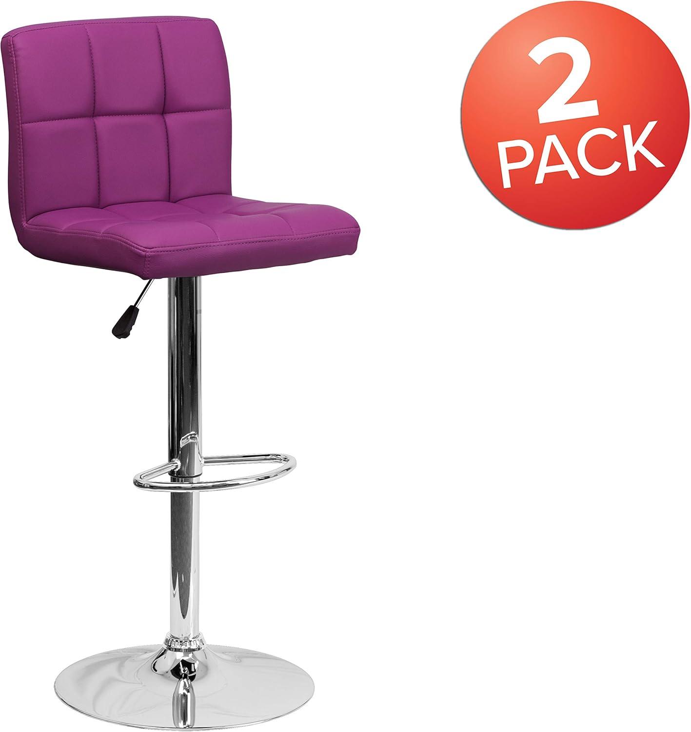image:imageFlash Furniture Kathleen Contemporary White Quilted Vinyl Adjustable Height Barstool with Chrome Base Pack of 1Purple