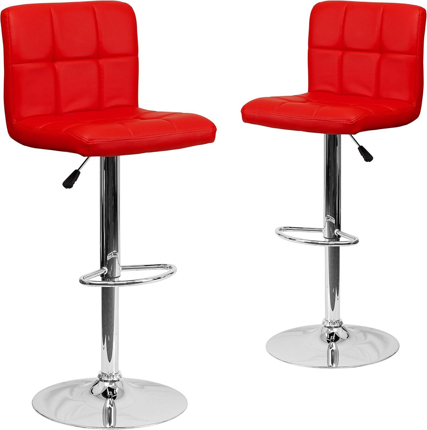 image:imageFlash Furniture Kathleen Contemporary White Quilted Vinyl Adjustable Height Barstool with Chrome Base Pack of 1Red