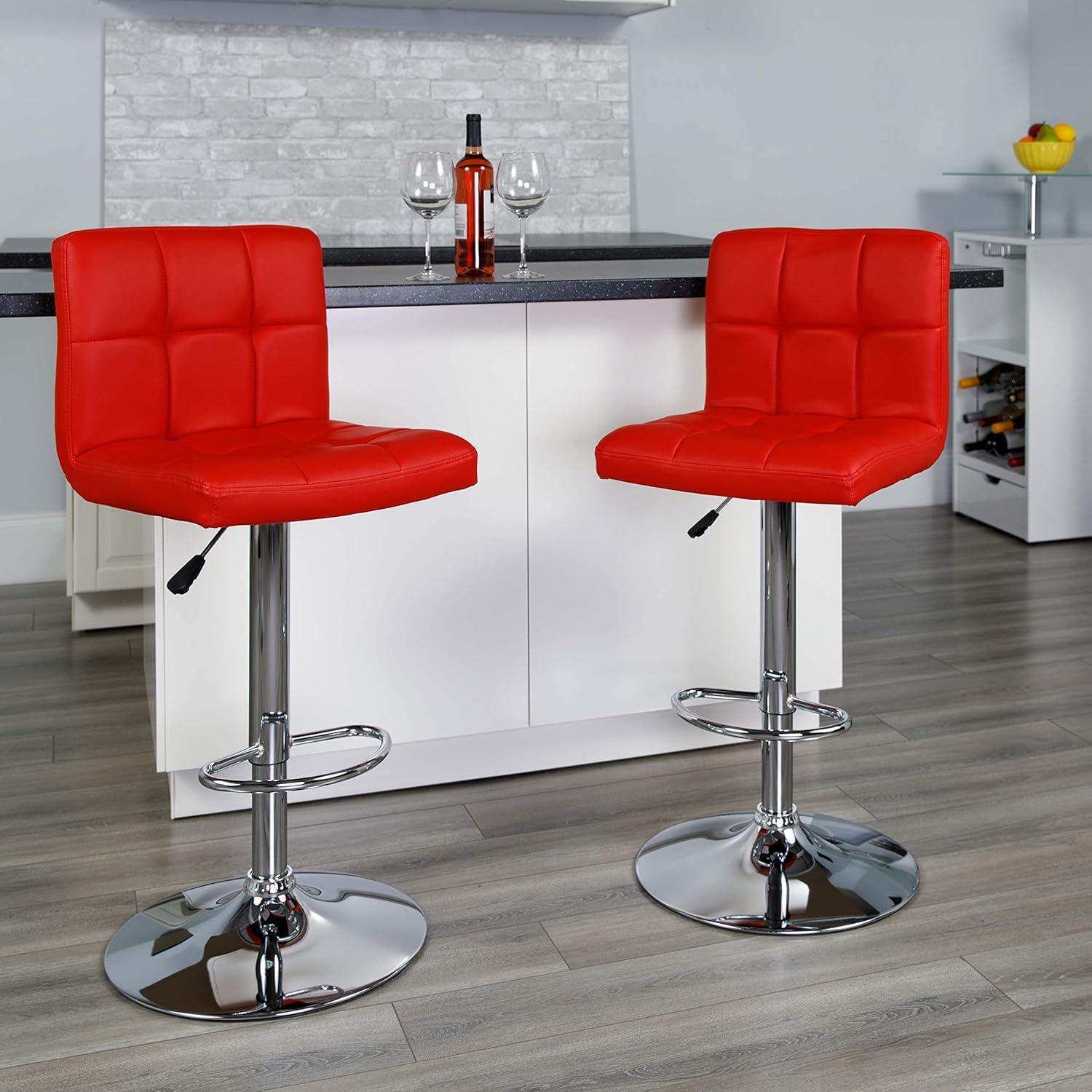 image:imageFlash Furniture Kathleen Contemporary White Quilted Vinyl Adjustable Height Barstool with Chrome Base Pack of 1Red