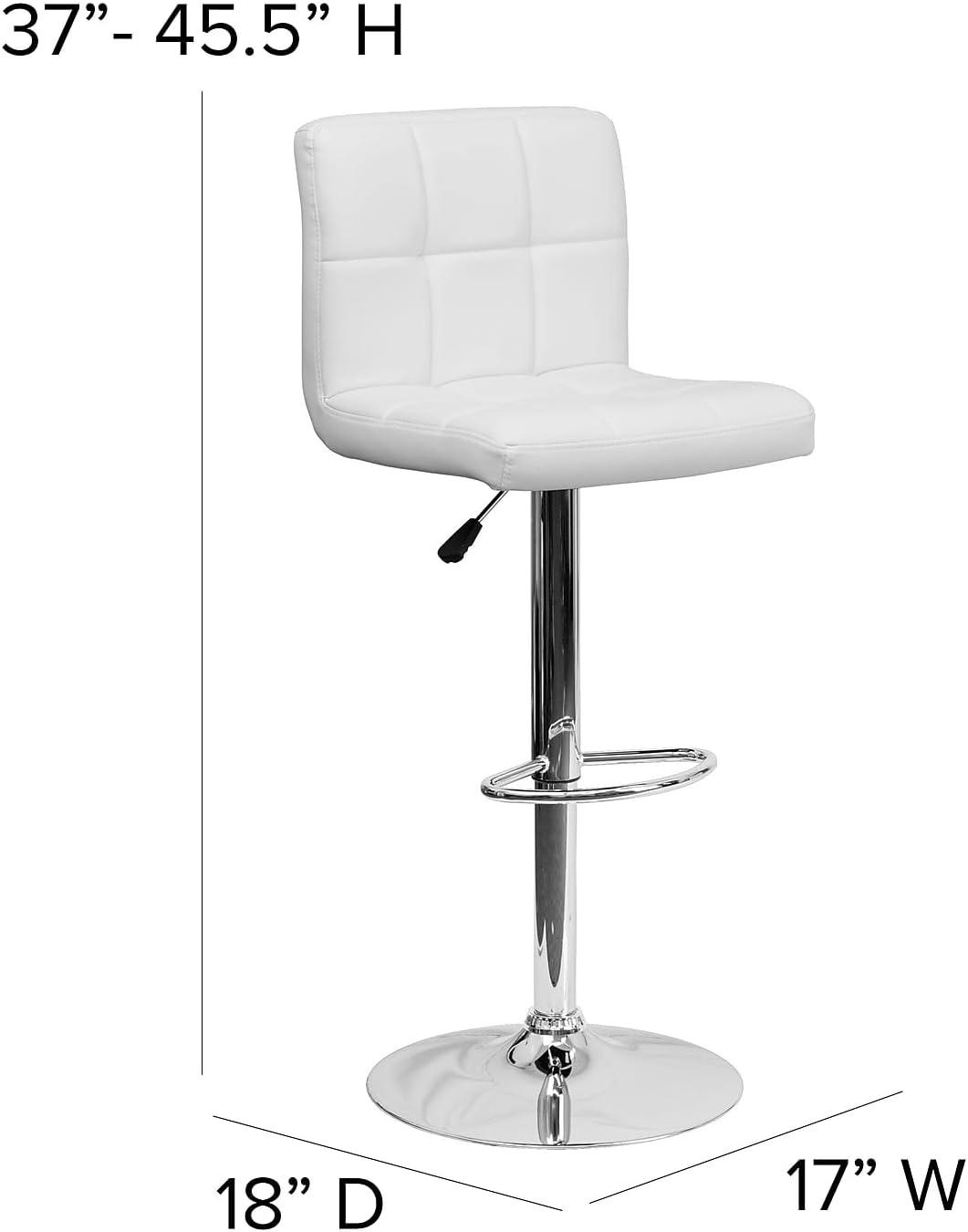 image:imageFlash Furniture Kathleen Contemporary White Quilted Vinyl Adjustable Height Barstool with Chrome Base Pack of 1White