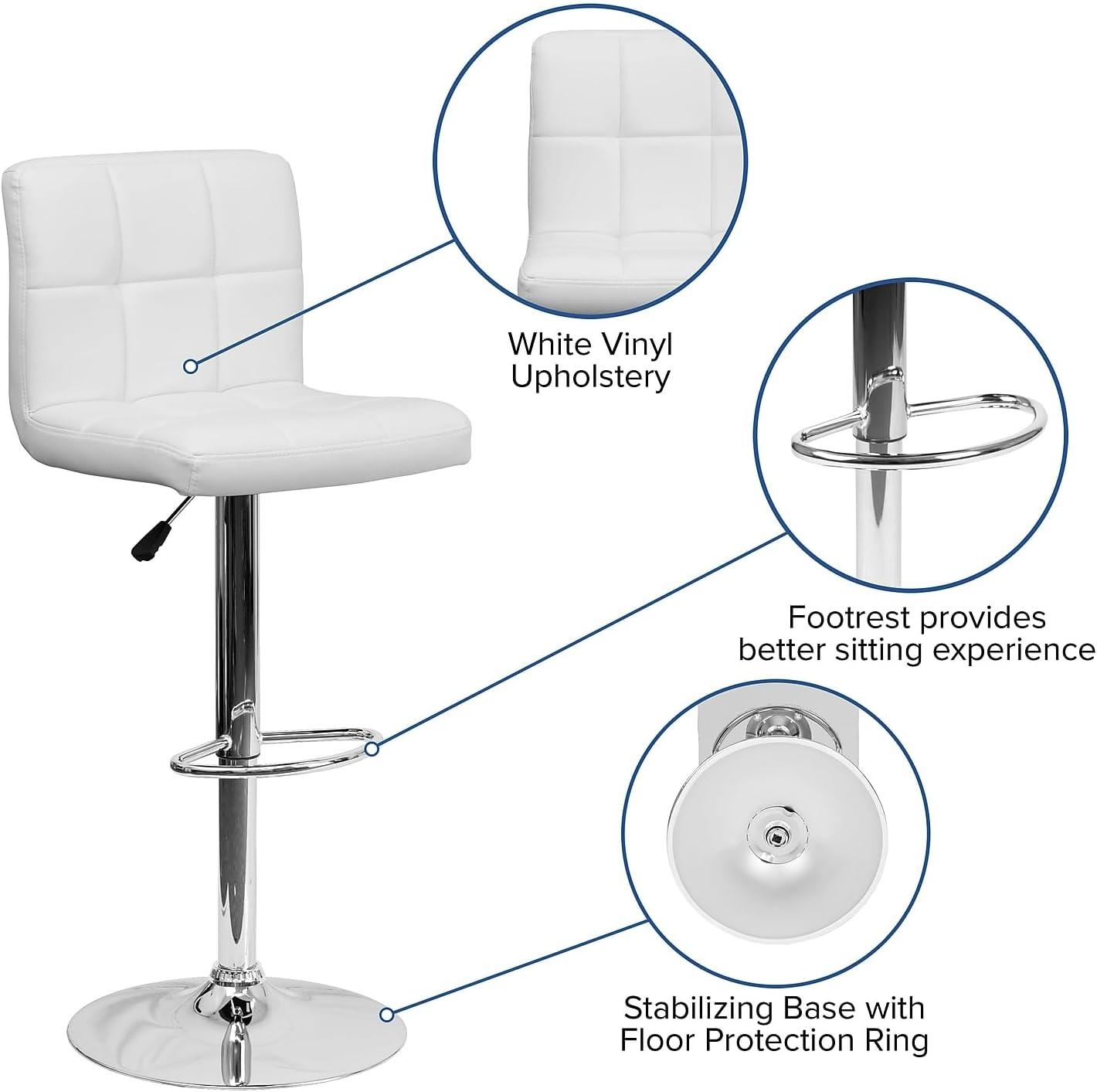 image:imageFlash Furniture Kathleen Contemporary White Quilted Vinyl Adjustable Height Barstool with Chrome Base Pack of 1White