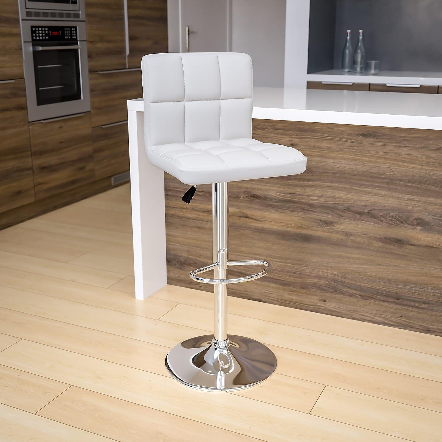 image:imageFlash Furniture Kathleen Contemporary White Quilted Vinyl Adjustable Height Barstool with Chrome Base Pack of 1White