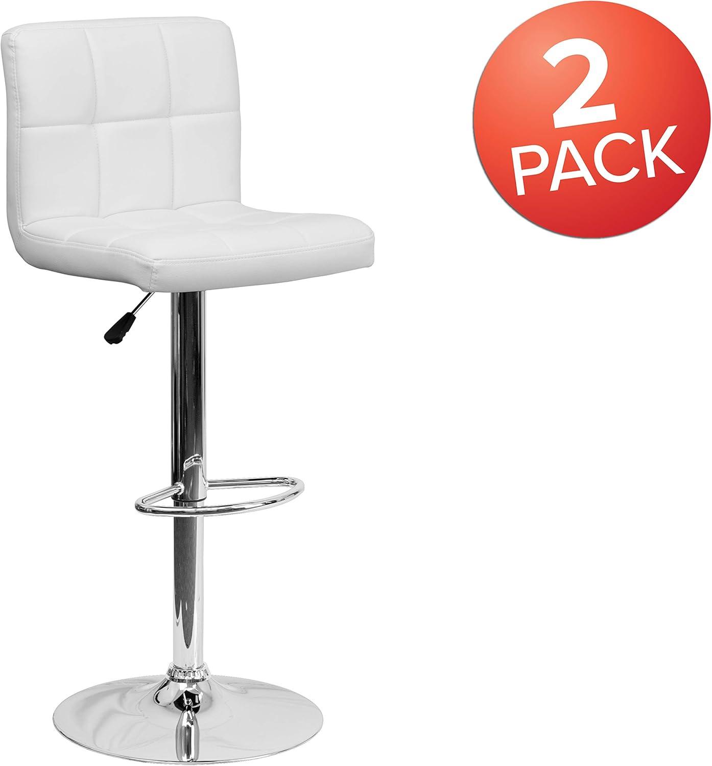 image:imageFlash Furniture Kathleen Contemporary White Quilted Vinyl Adjustable Height Barstool with Chrome Base Pack of 1White
