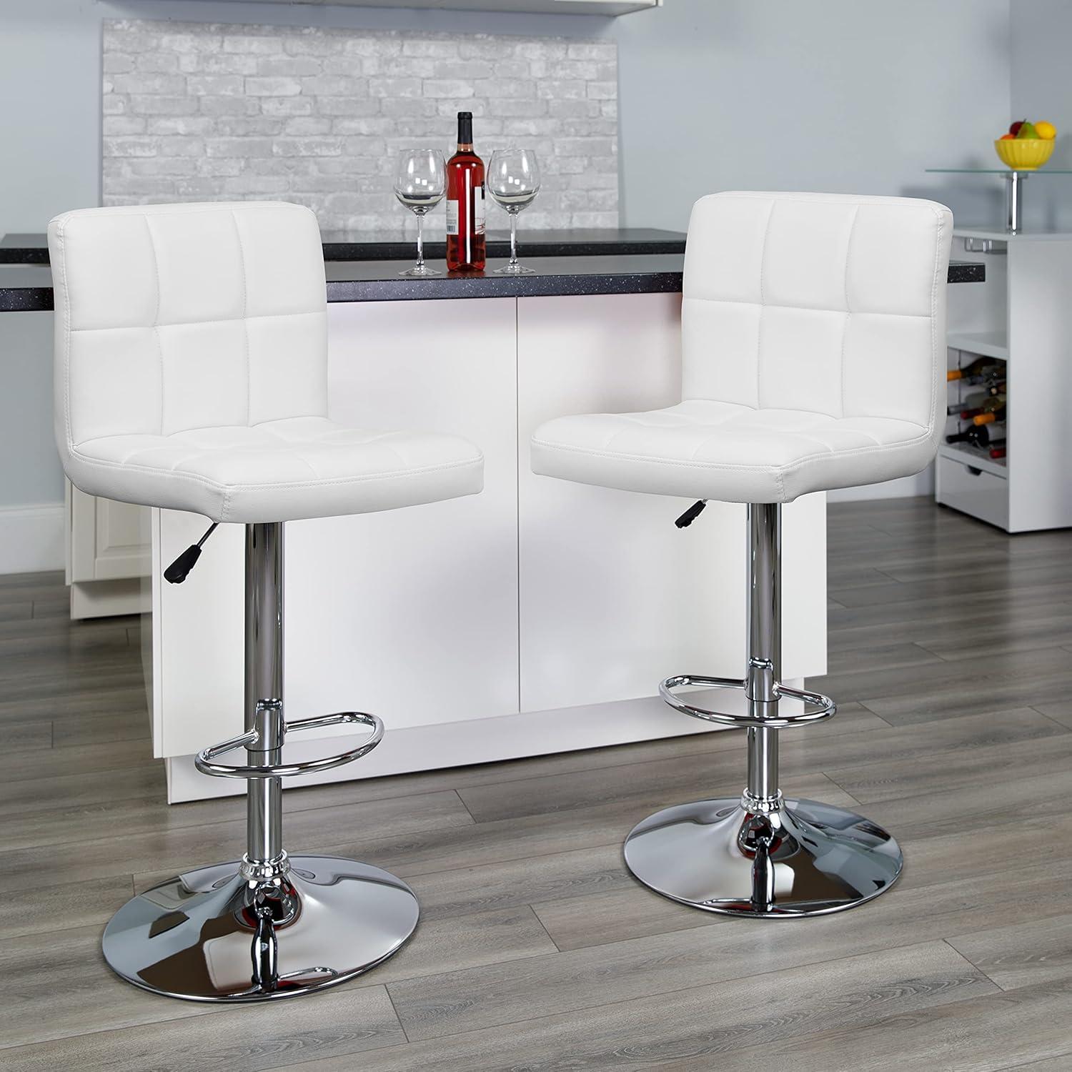 image:imageFlash Furniture Kathleen Contemporary White Quilted Vinyl Adjustable Height Barstool with Chrome Base Pack of 1White