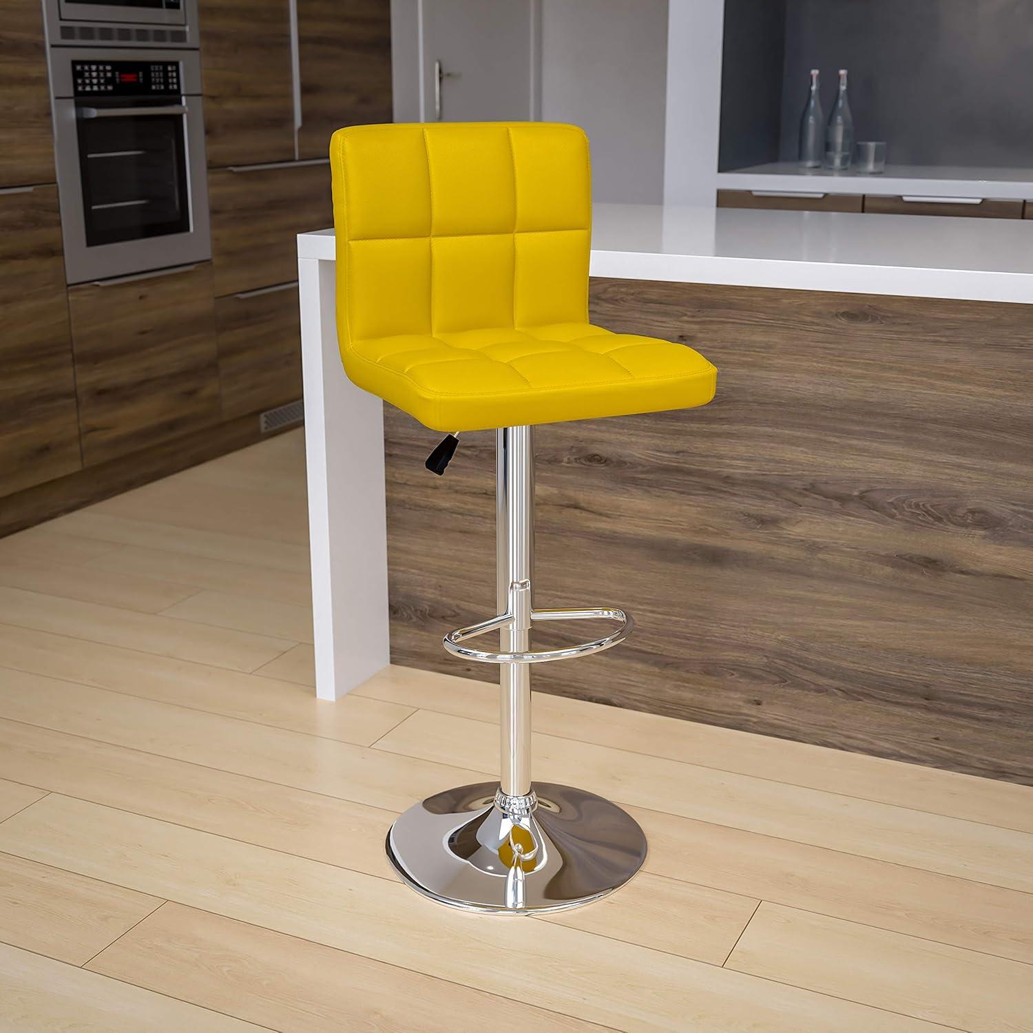 image:imageFlash Furniture Kathleen Contemporary White Quilted Vinyl Adjustable Height Barstool with Chrome Base Pack of 1Yellow