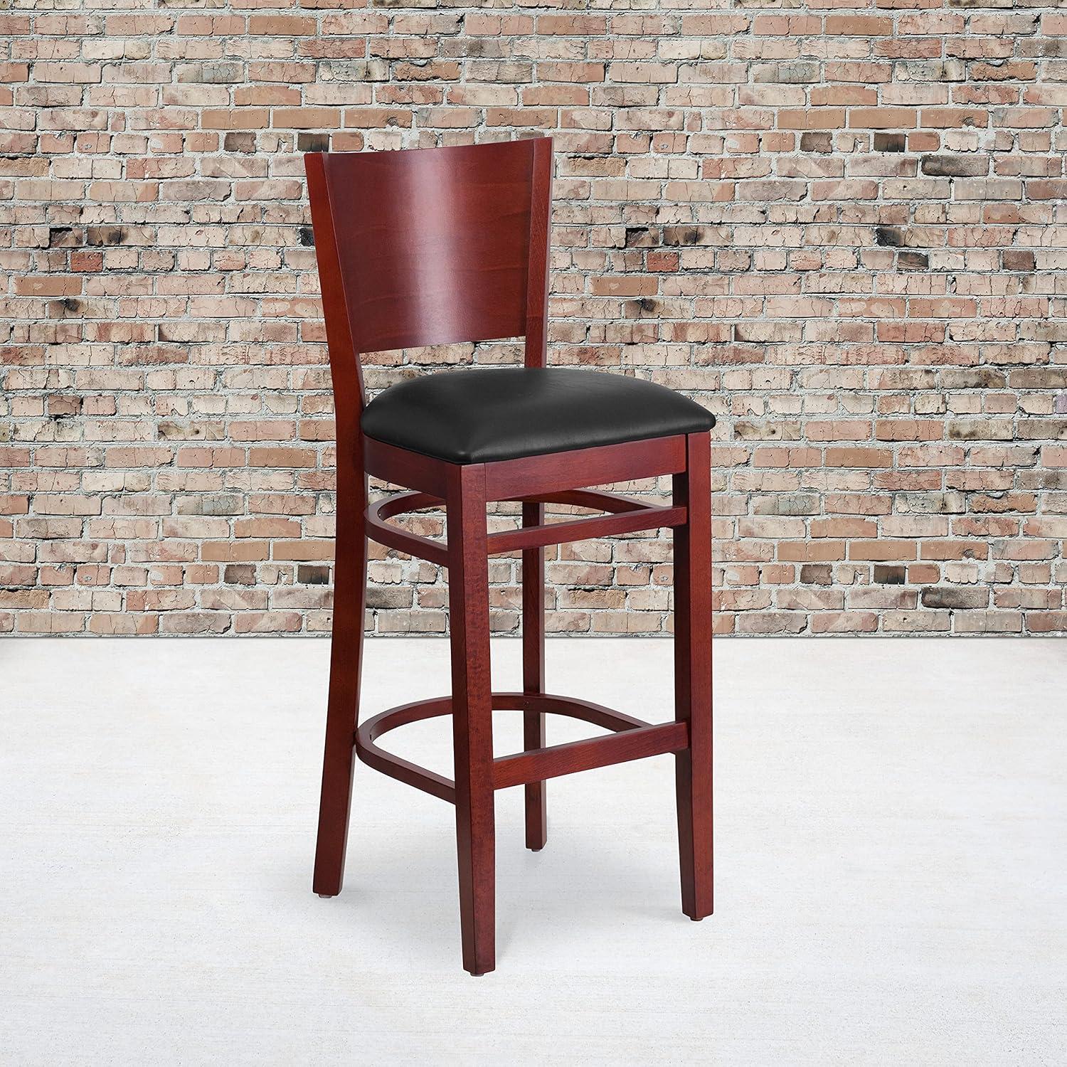 image:imageFlash Furniture Lacey Series Solid Back Mahogany Wood Restaurant Barstool Black Vinyl SeatBlack Vinyl SeatMahogany Wood Frame