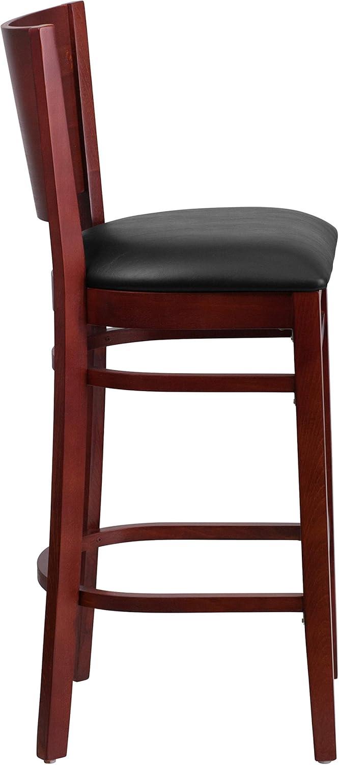 image:imageFlash Furniture Lacey Series Solid Back Mahogany Wood Restaurant Barstool Black Vinyl SeatBlack Vinyl SeatMahogany Wood Frame