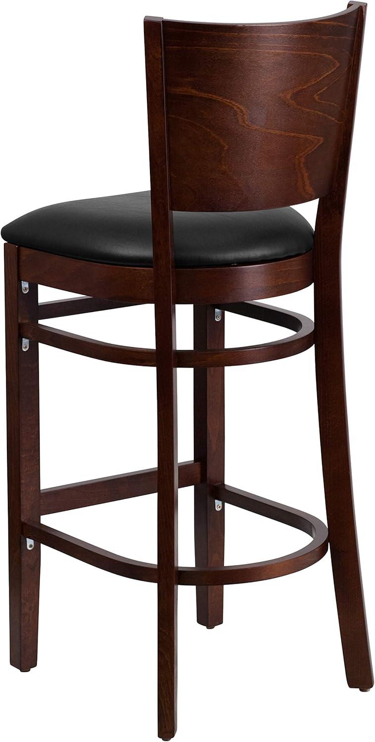 image:imageFlash Furniture Lacey Series Solid Back Mahogany Wood Restaurant Barstool Black Vinyl SeatBlack Vinyl SeatWalnut Wood Frame