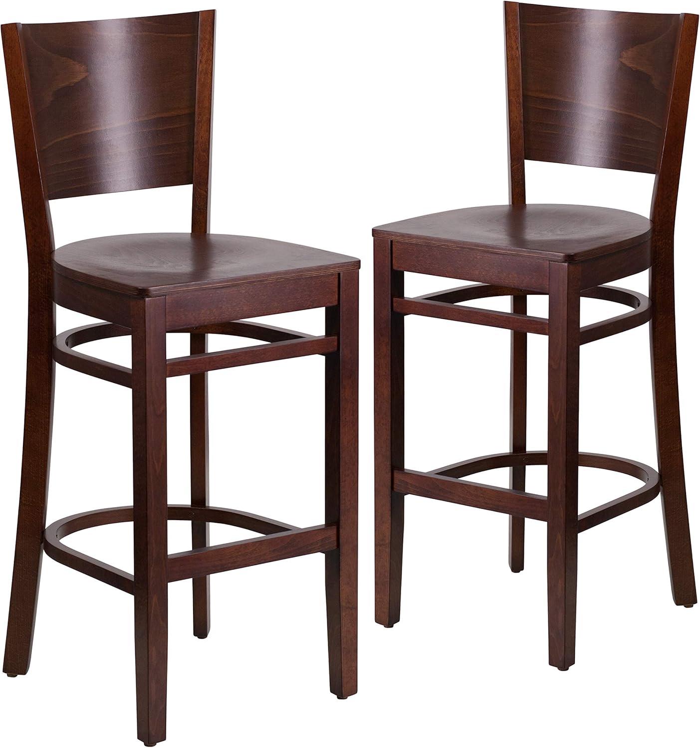 image:imageFlash Furniture Lacey Series Solid Back Mahogany Wood Restaurant Barstool Black Vinyl SeatWalnut Wood SeatWalnut Wood Frame